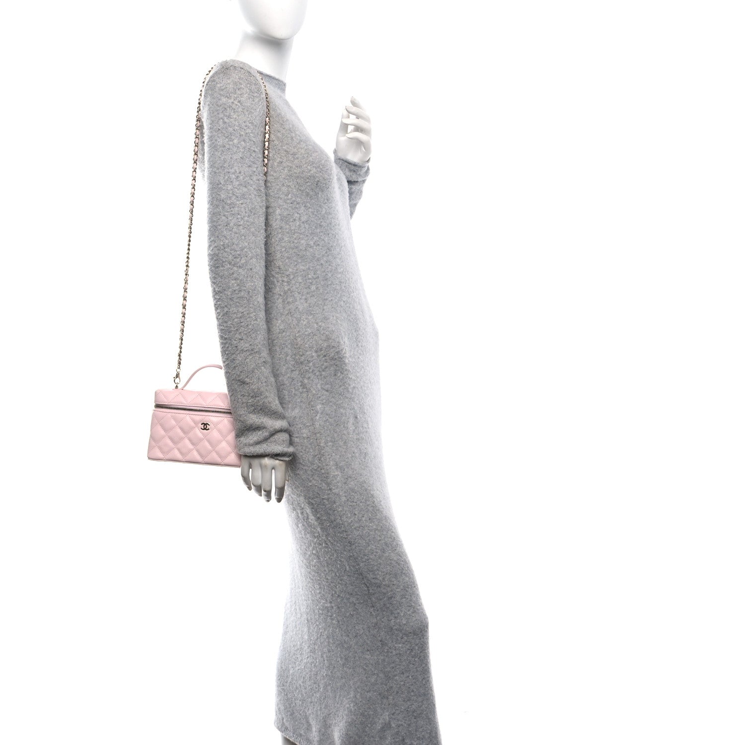 Caviar Quilted Top Handle Slim Vanity With Chain Light Pink