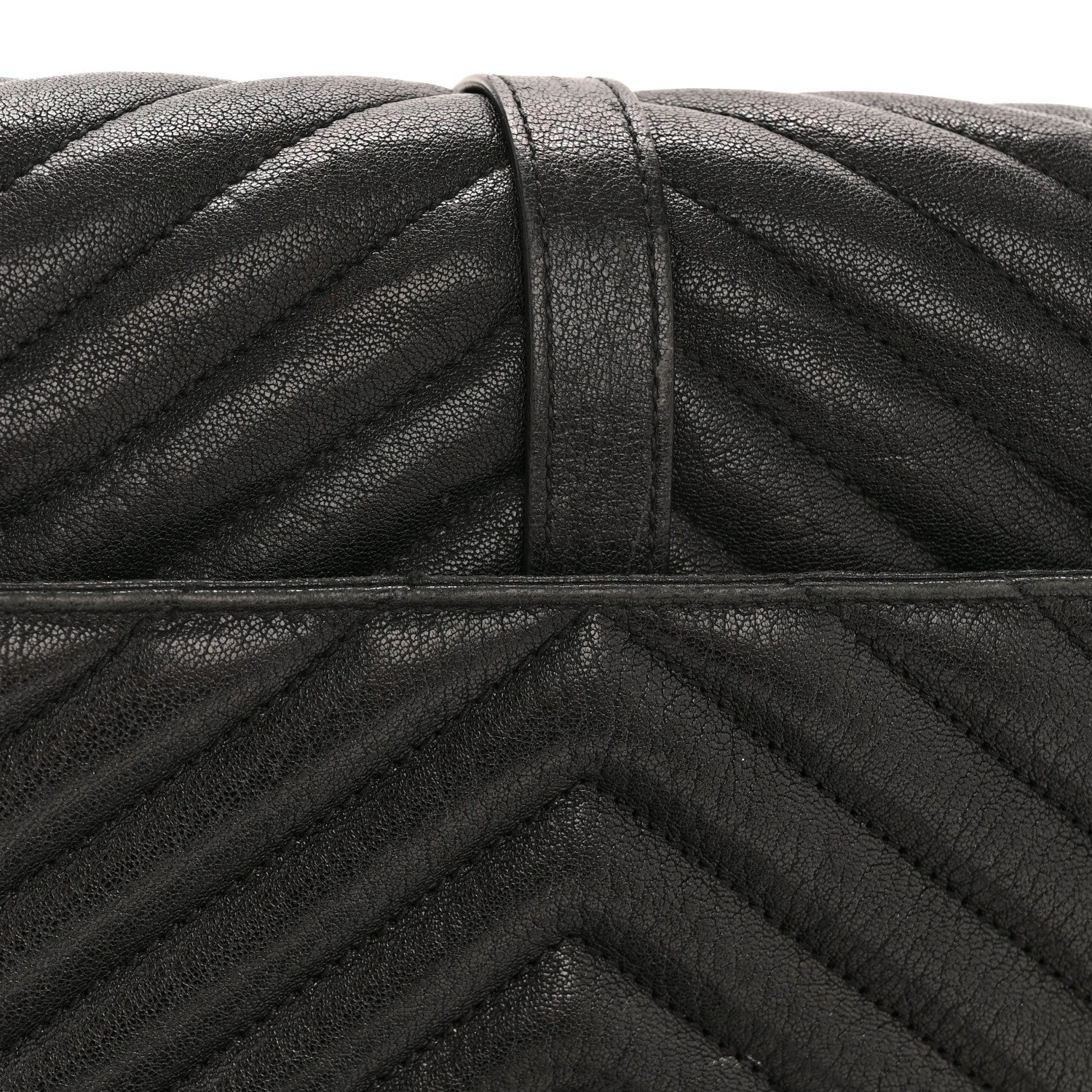 Sheepskin Matelasse Chevron Monogram Medium College Bag Black