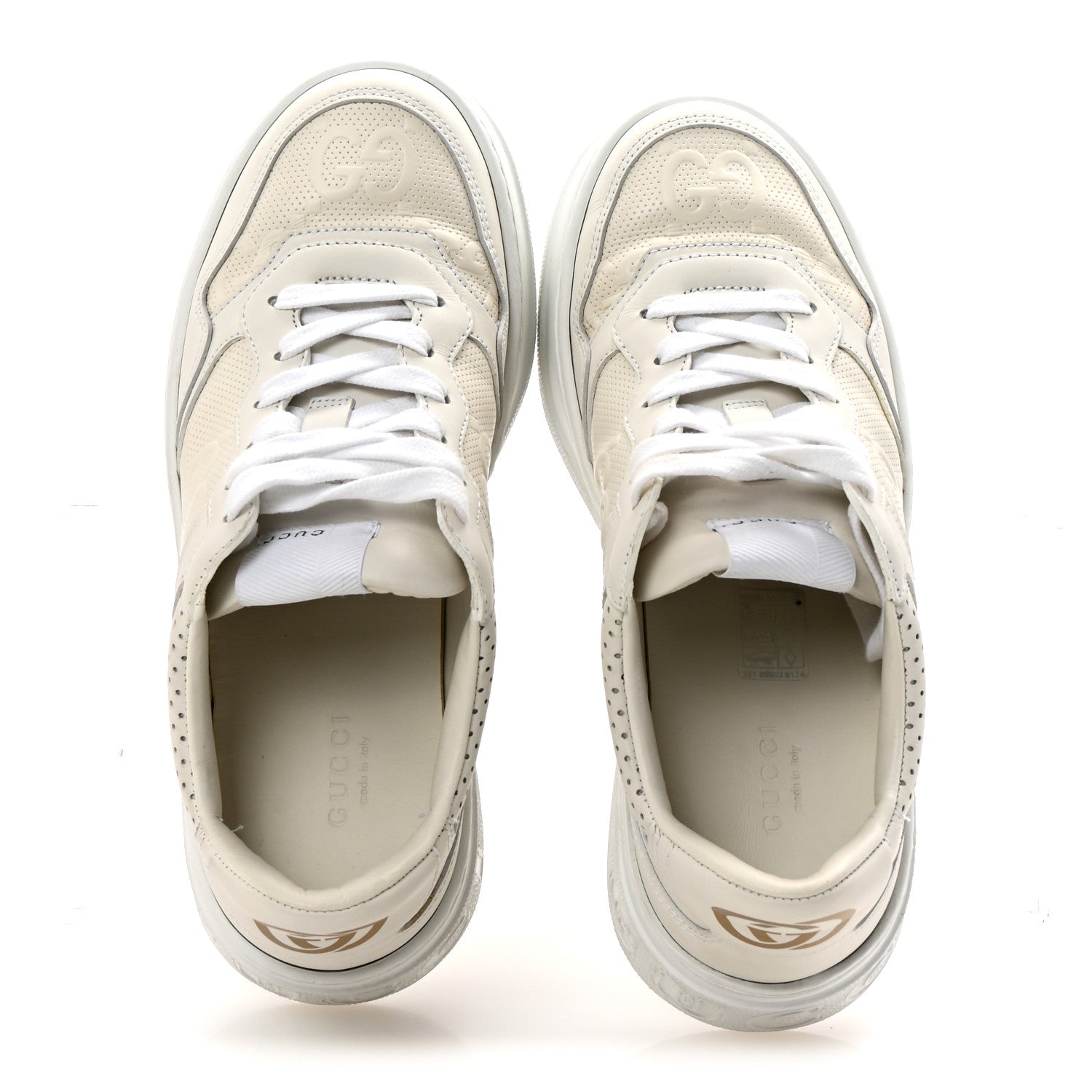 Calfskin GG Tennis Embossed Perforated Womens Platform 55mm Sneakers 38 Great White