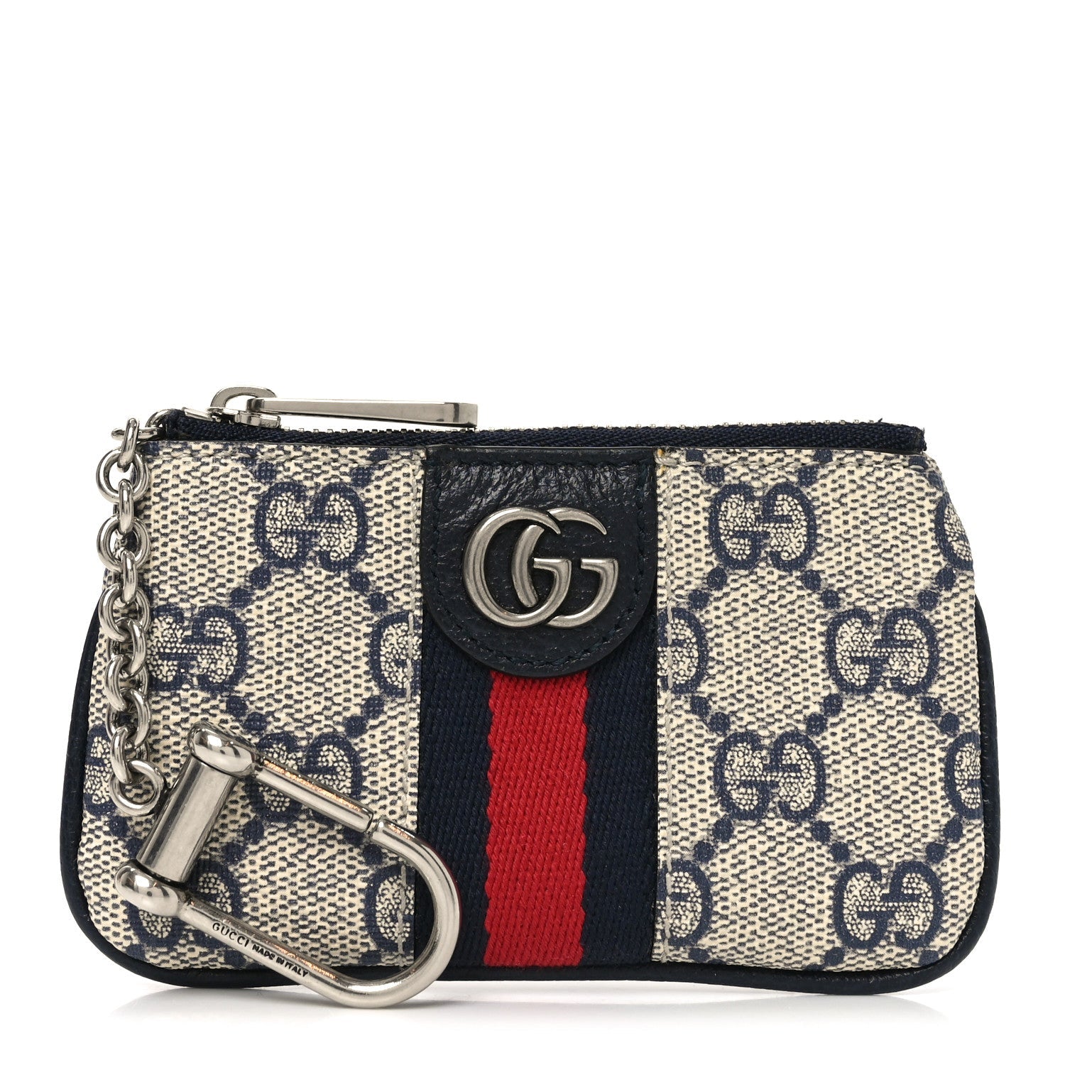 GG Supreme Monogram Web Ophidia Key Case Beige Blue