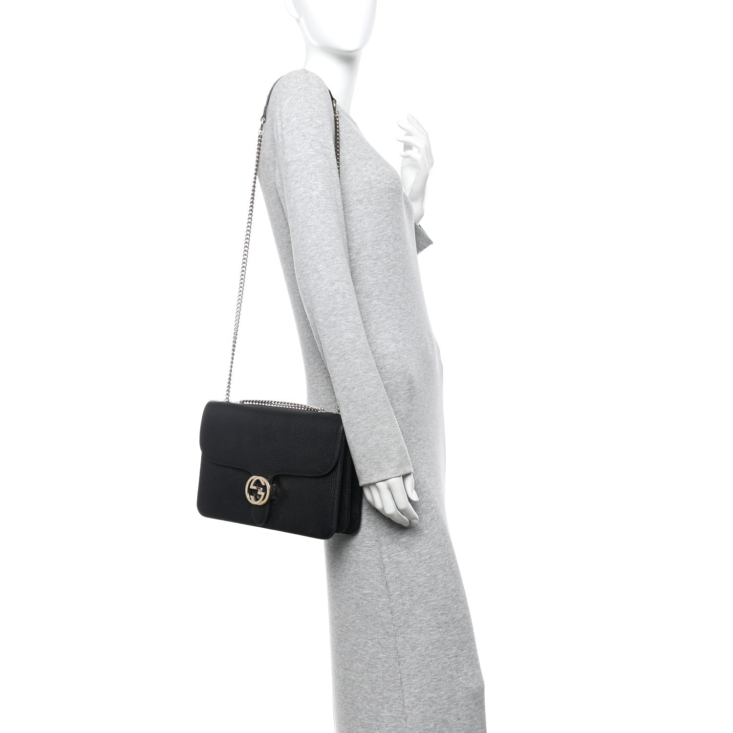 Dollar Calfskin Interlocking G Shoulder Bag Black