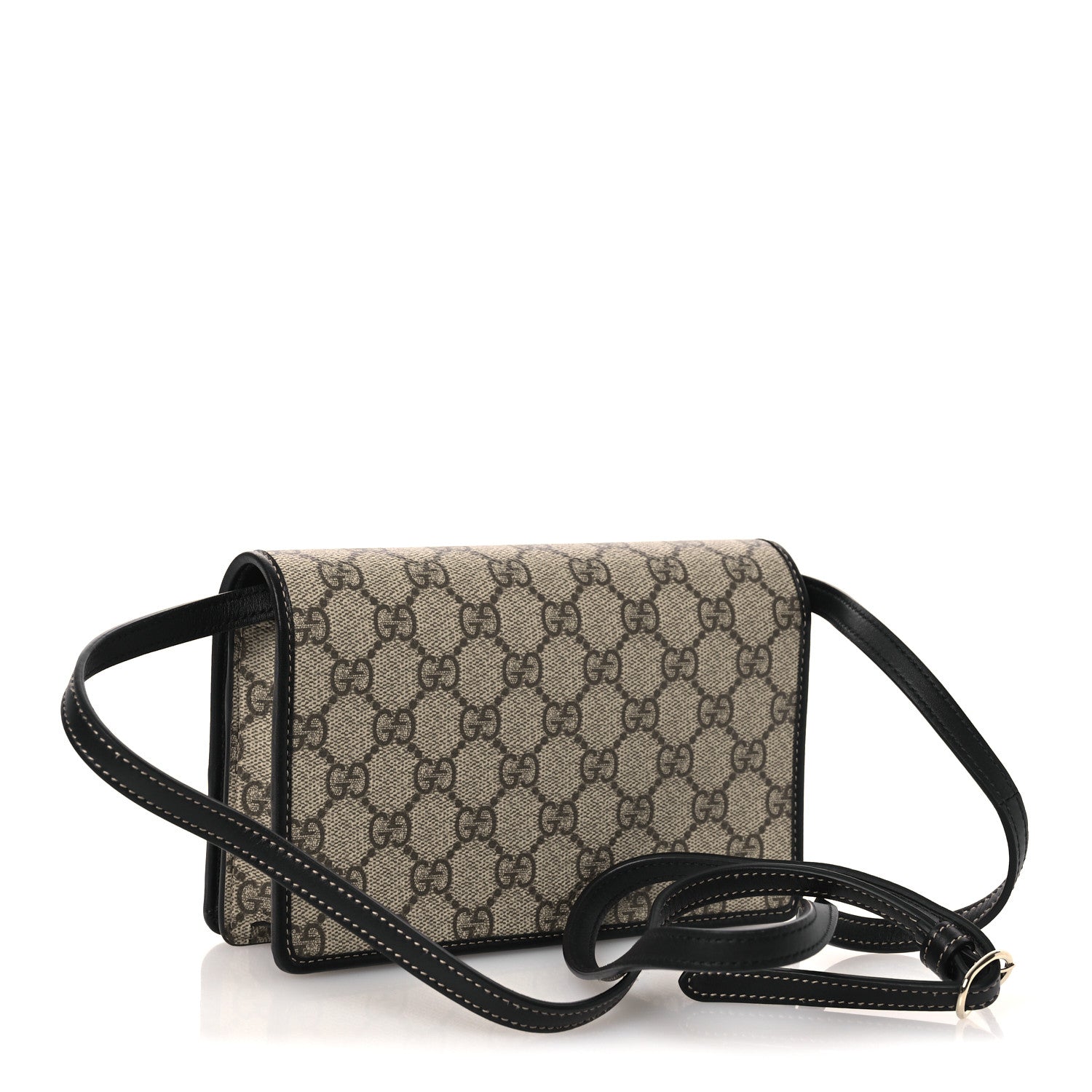 GG Emblem Monogram Wallet With Strap Beige Ebony Black