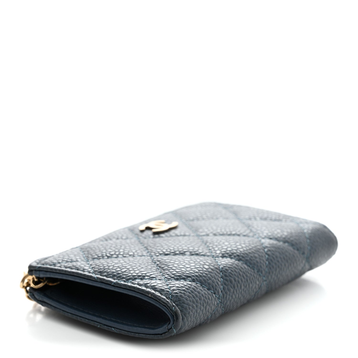 Caviar Quilted Zipped Key Holder Case Dark Blue