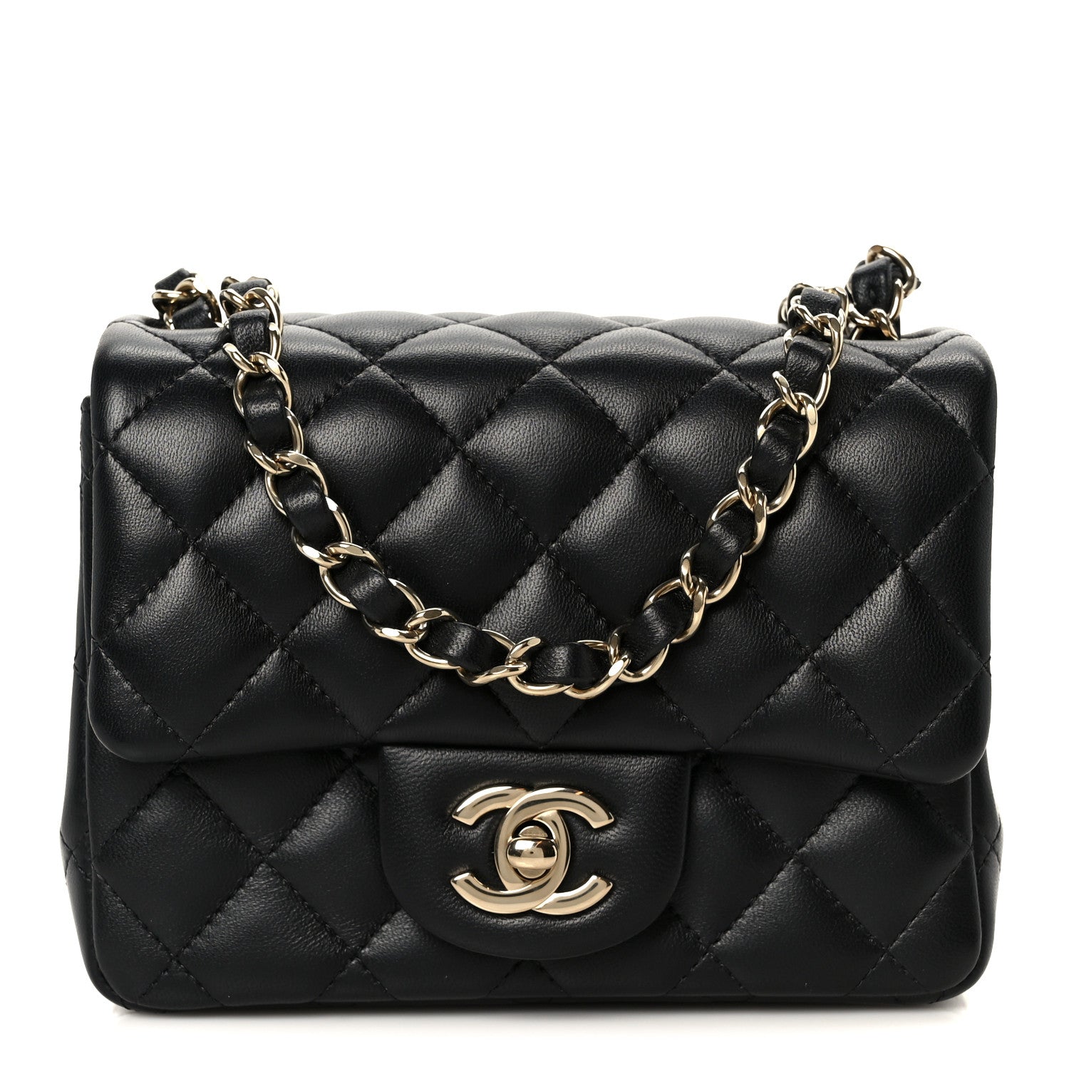 Lambskin Quilted Mini Square Flap Black