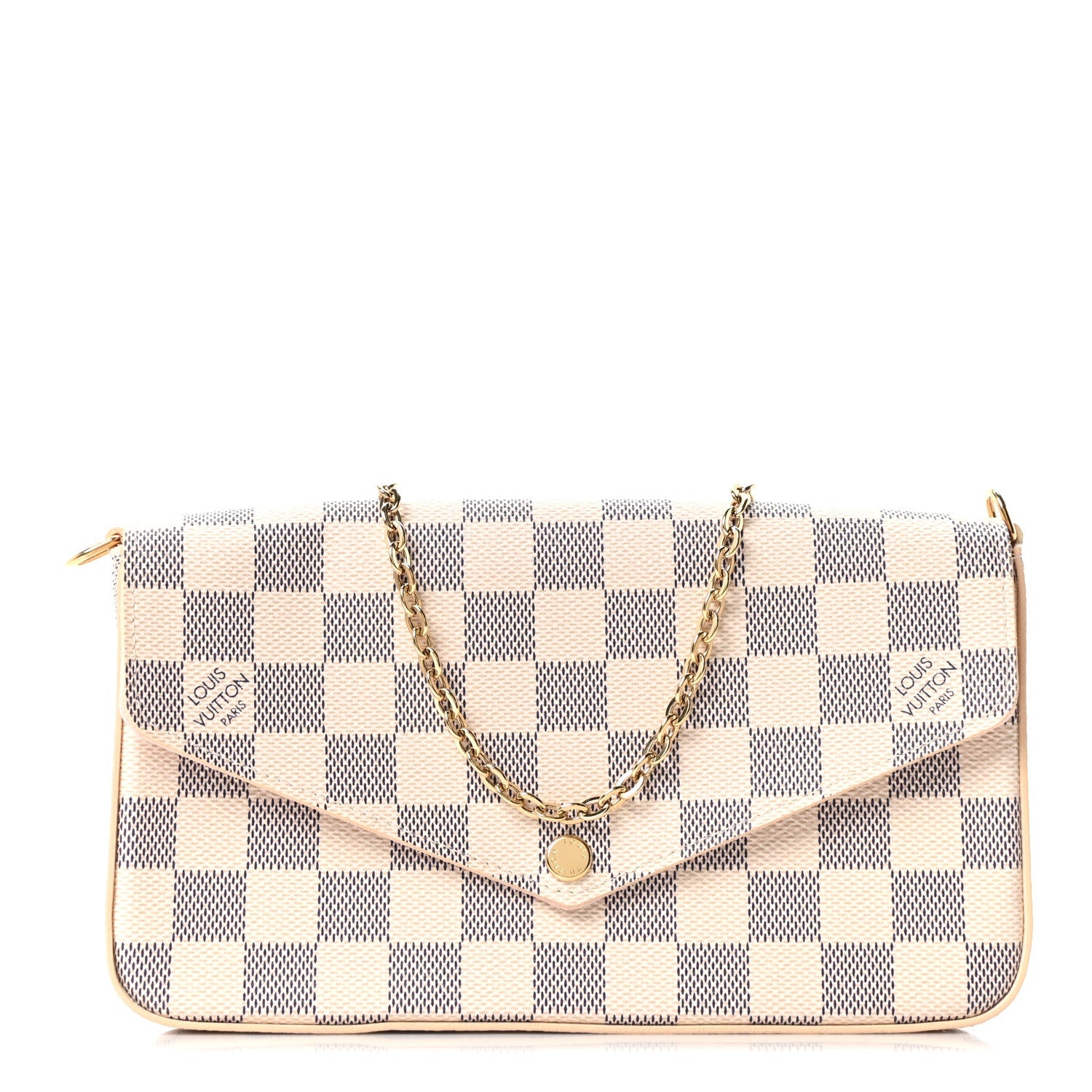 Damier Azur Pochette Felicie Chain Wallet Rose Ballerine