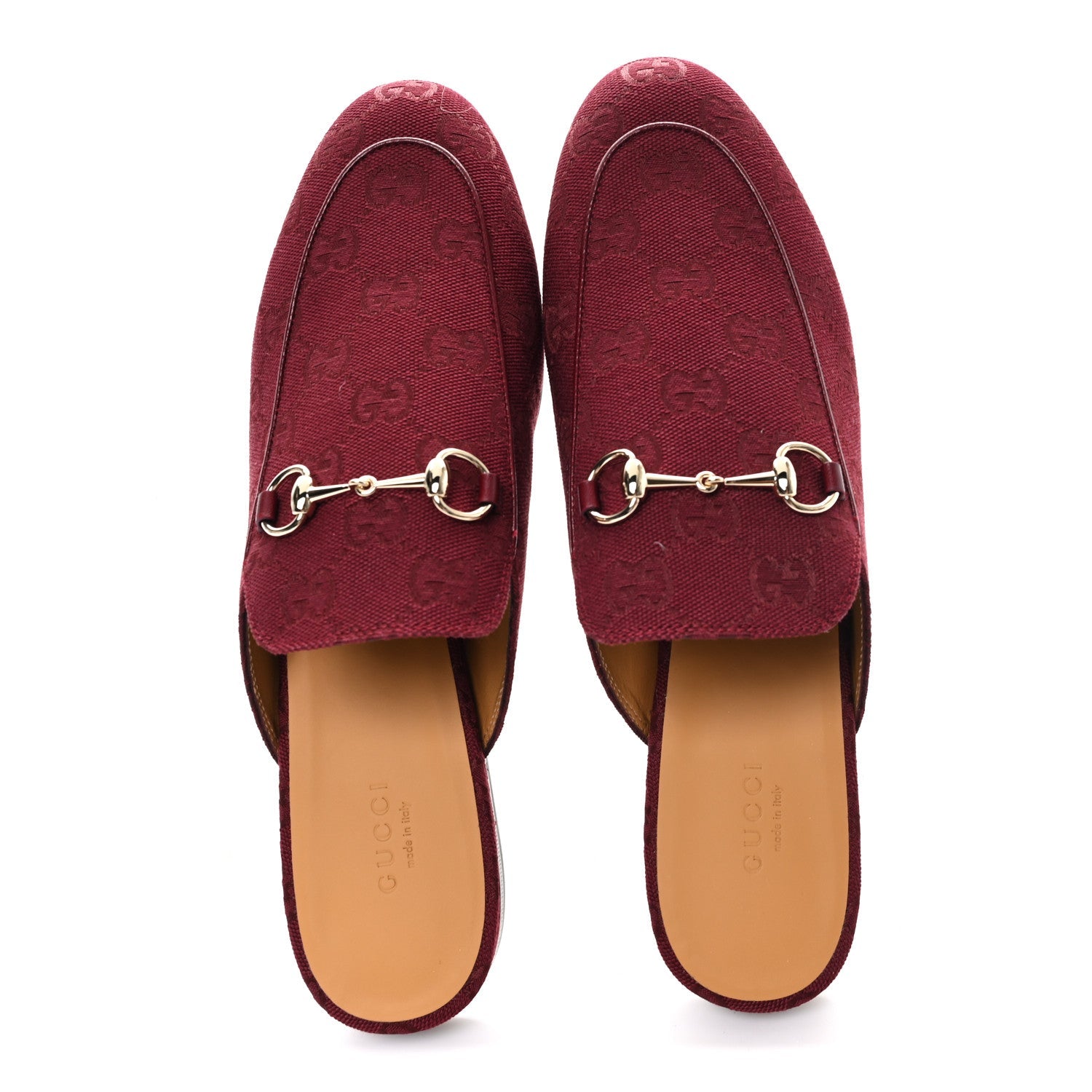 New Canvas GG Monogram Malaga Kid Womens Princetown Slippers 40 Rosso Ancora