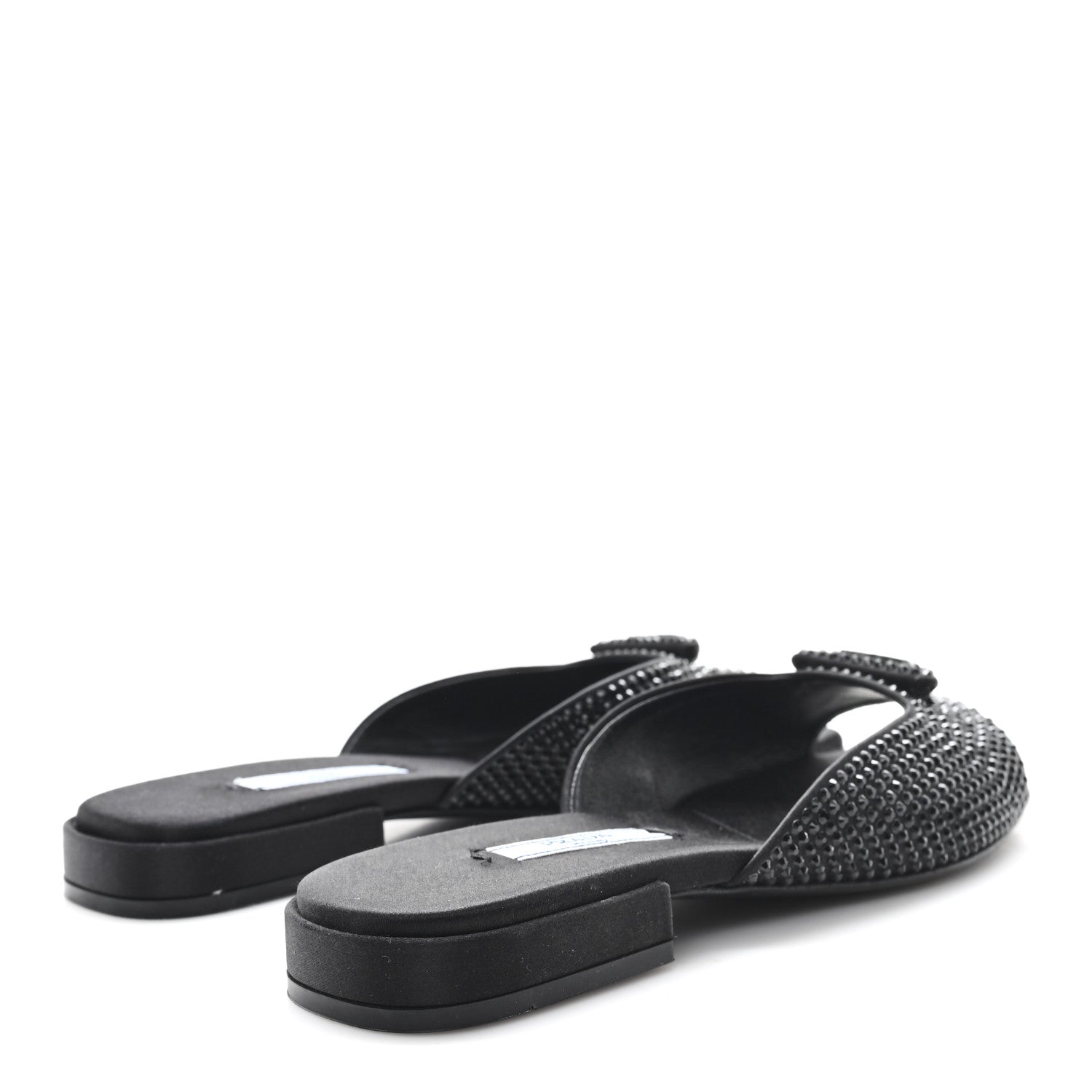 Satin Crystal Logo 10mm Slide Sandals  35 Black