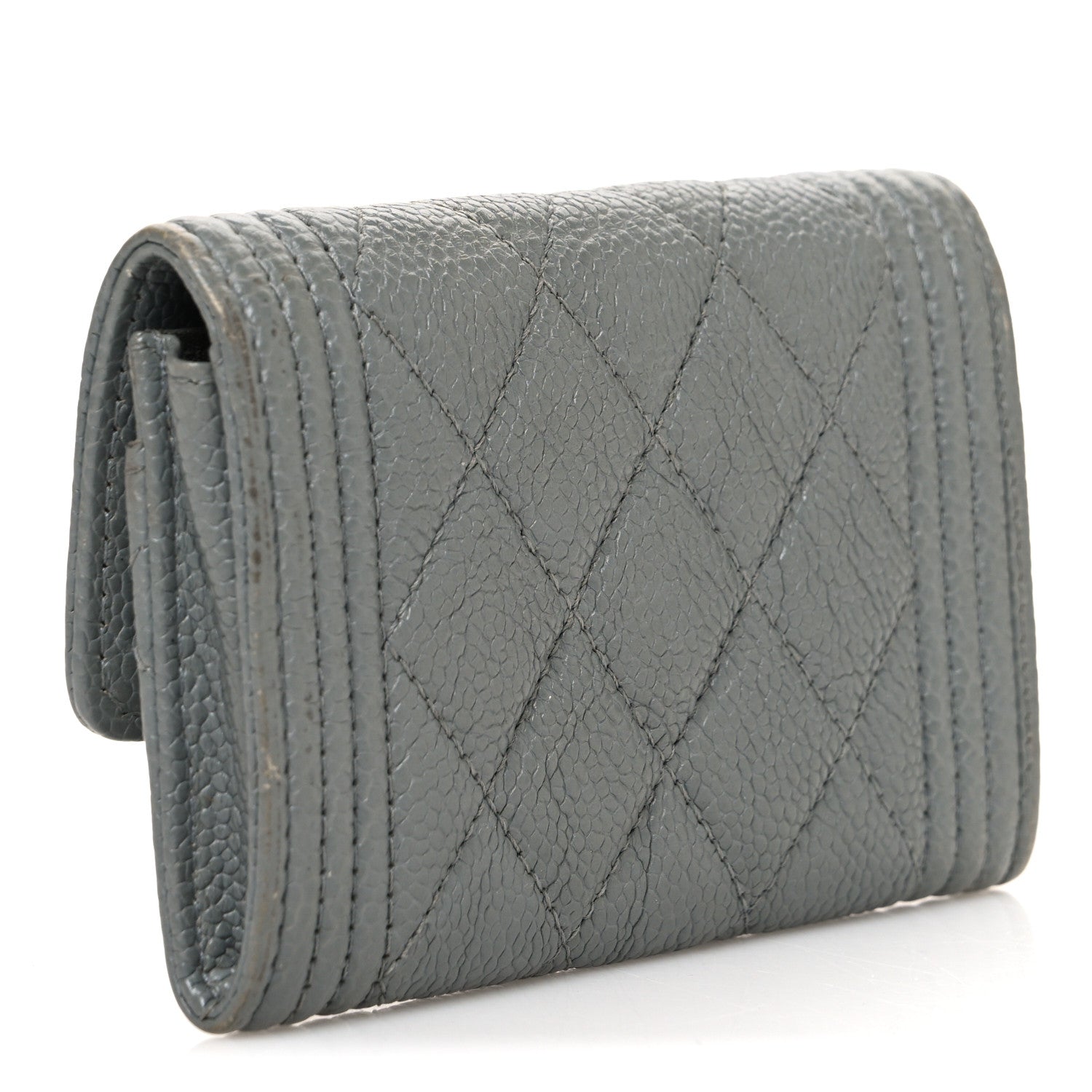 Caviar Quilted Boy Flap Card Holder Grey