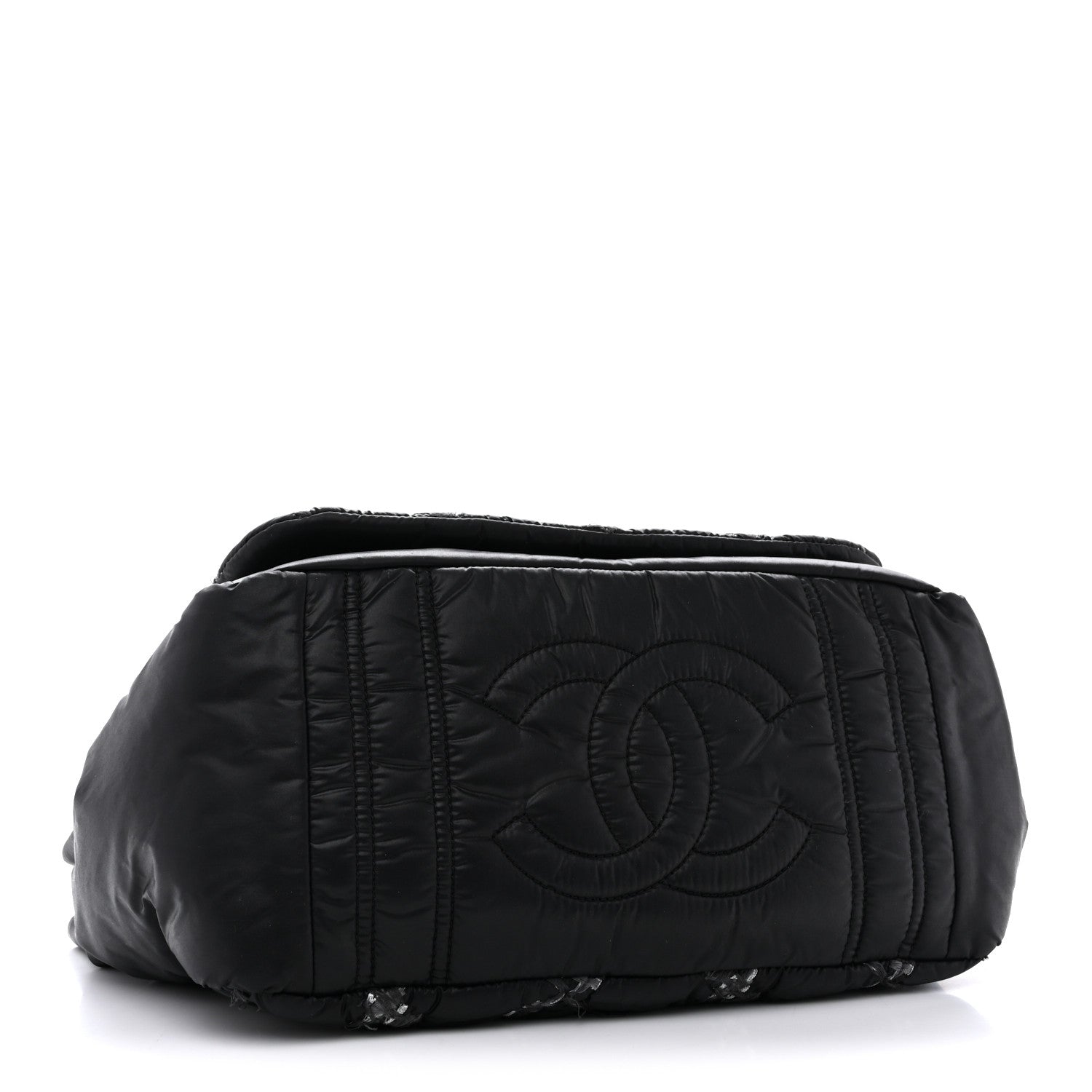 Nylon Quilted Tweed Stitch Bubble Flap Black