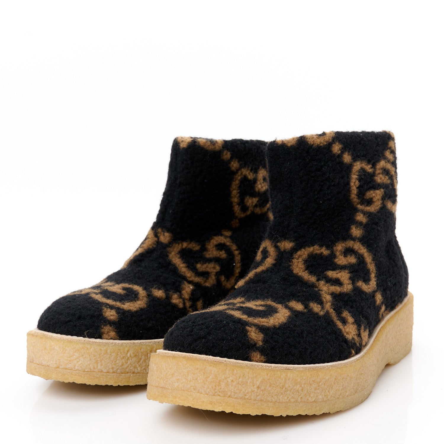 Faux Shearling Hooper GG Womens Ankle Boots 38.5 Black Natural Tan