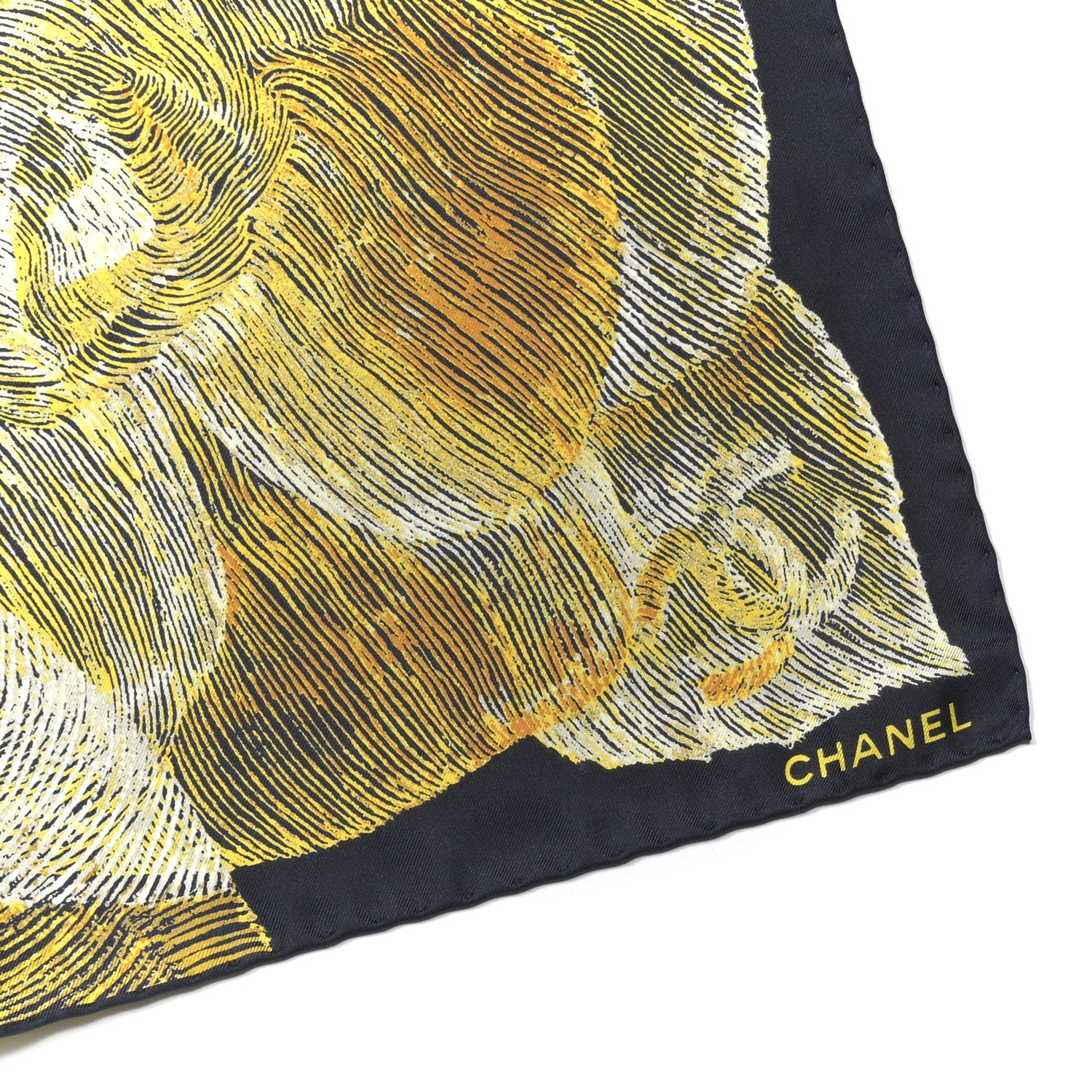 Silk Camellia Moons Scarf Navy Yellow