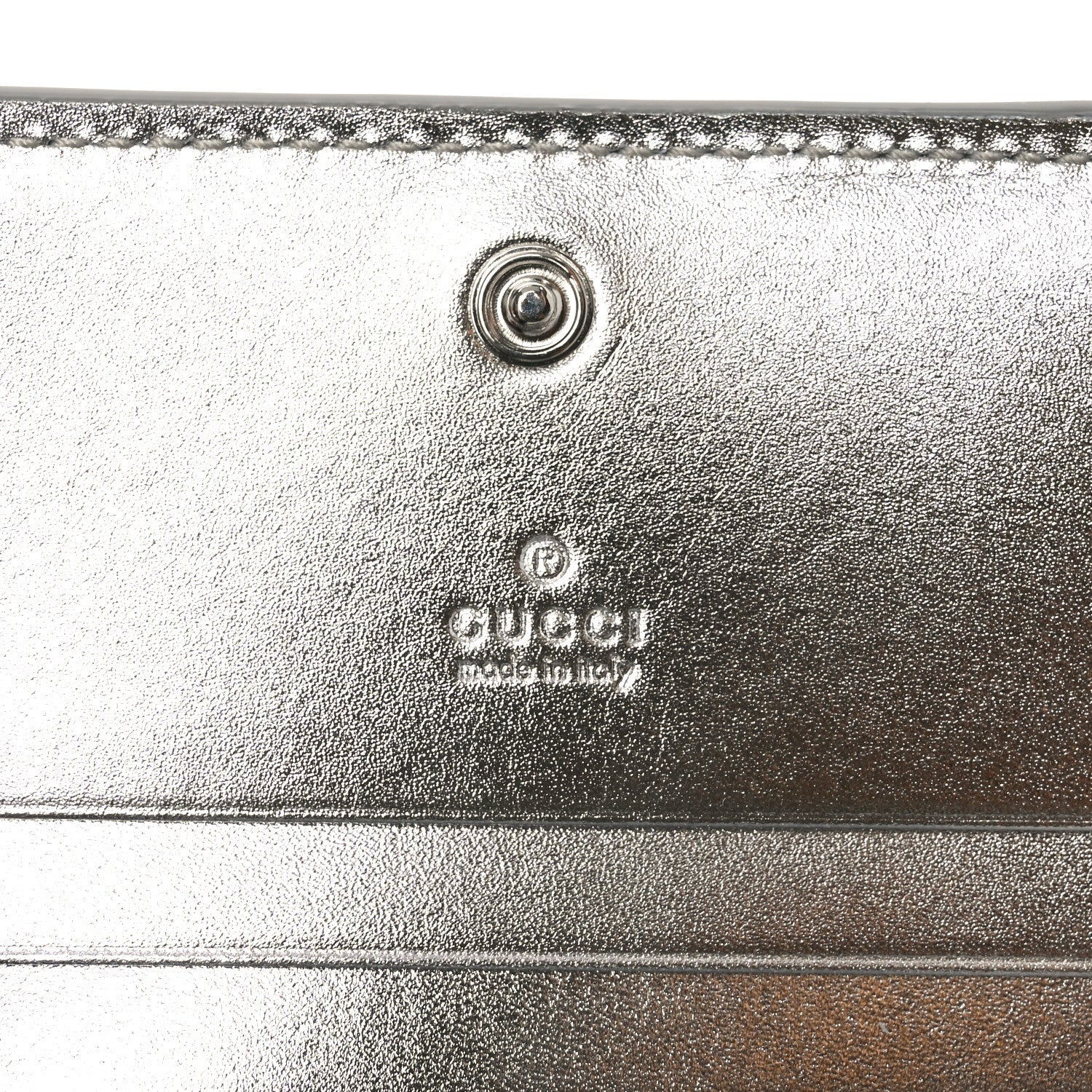GG Supreme Monogram Metallic Calfskin Emblem Small Wallet Beige Silver