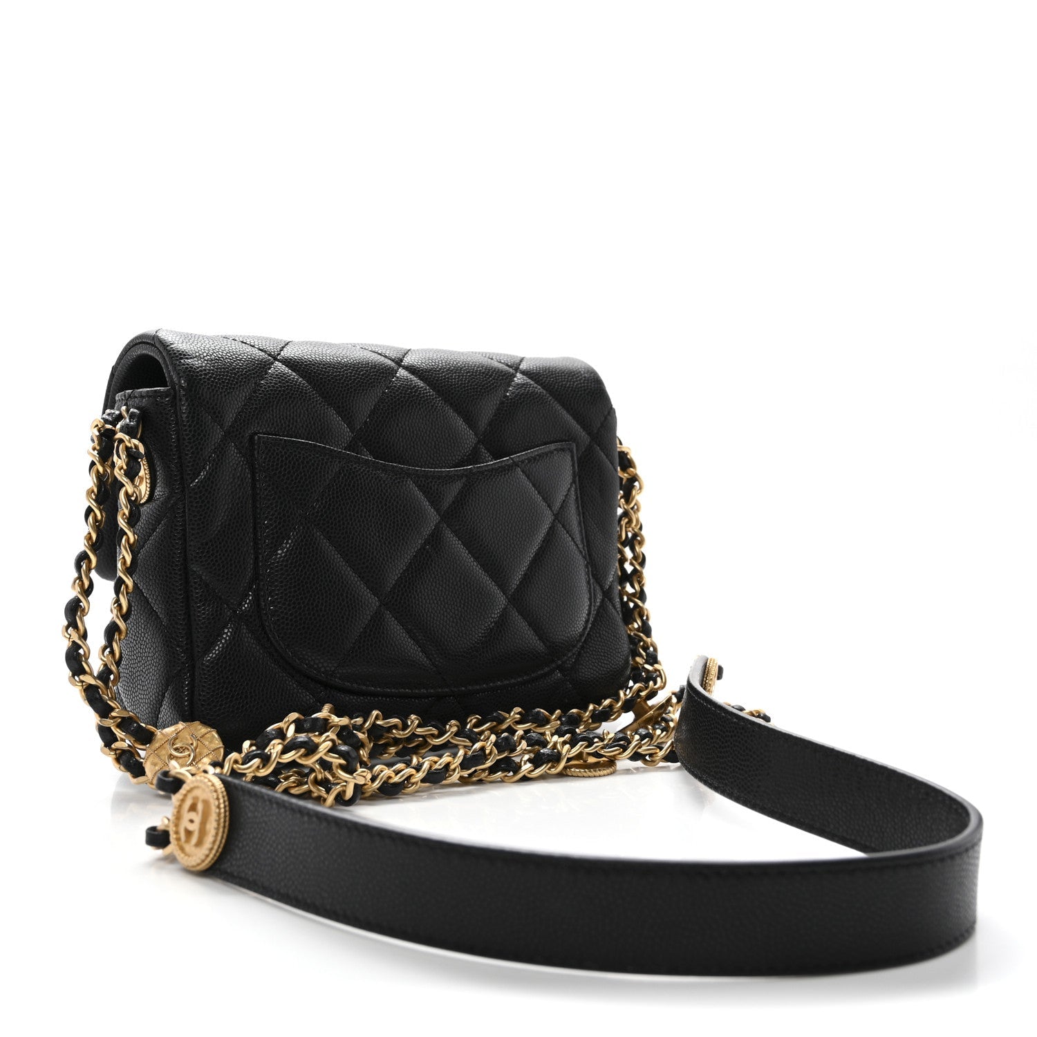 Caviar Quilted Mini Twist Your Buttons Flap Black