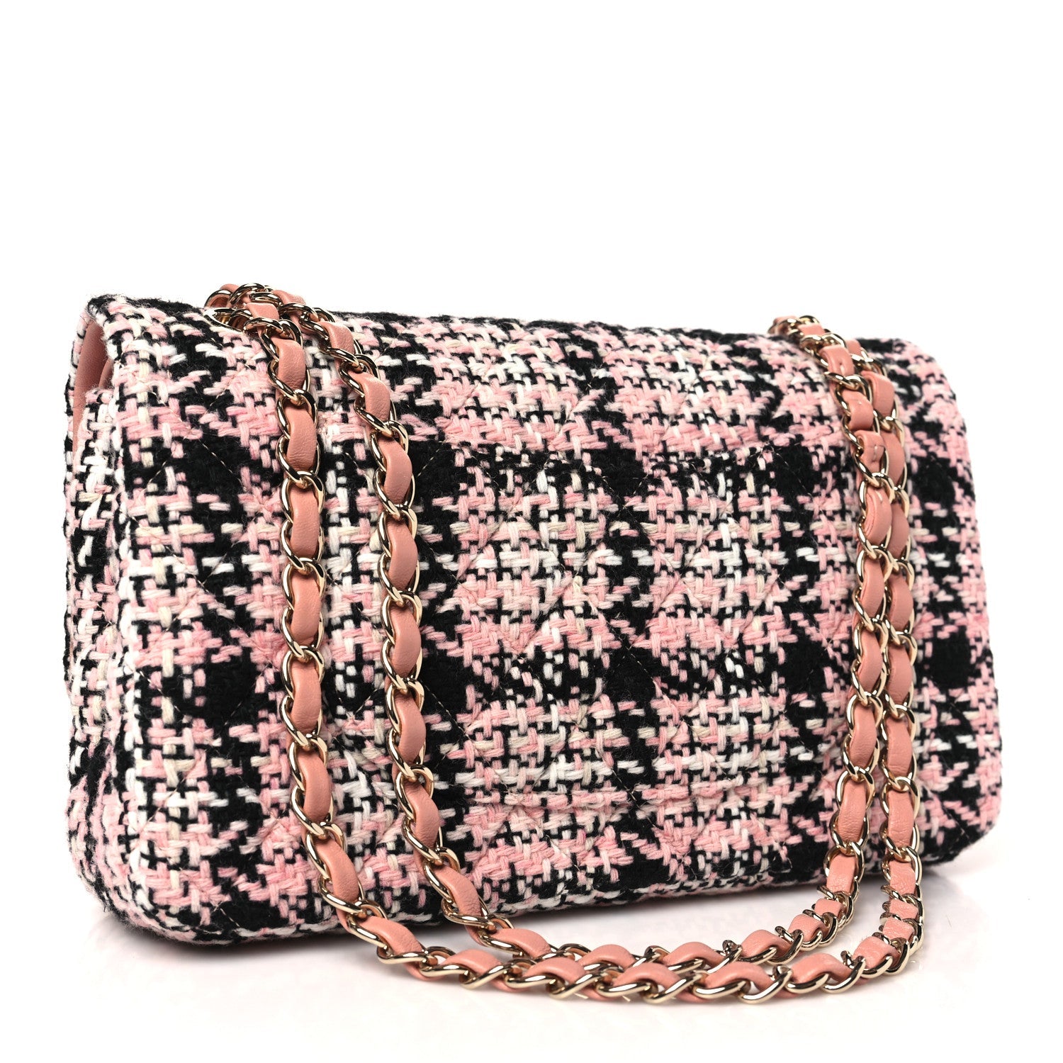 Tweed Quilted Medium Rectangular Flap Pink Black White