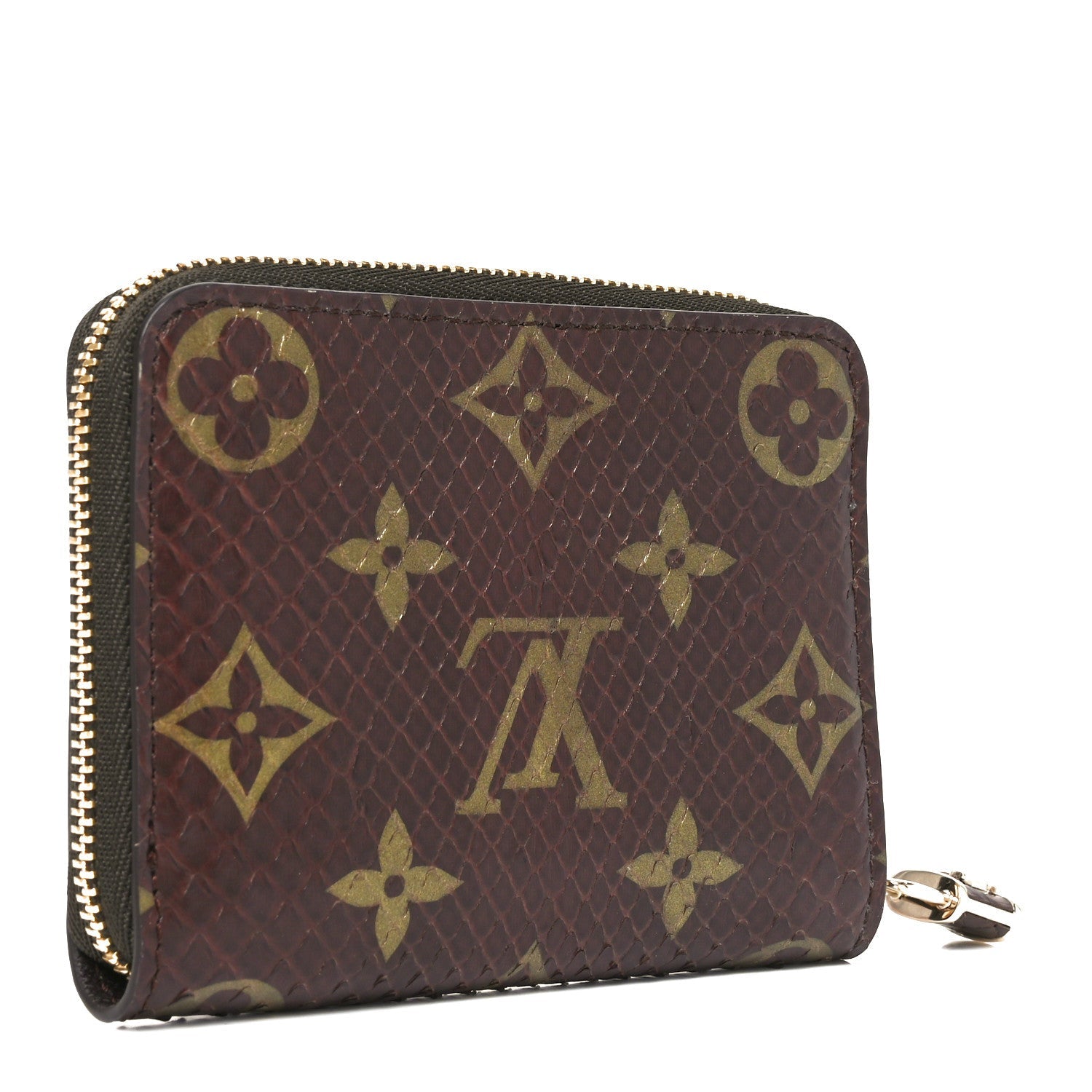 Snakeskin Monogram Zippy Padlock Coin Purse Brown