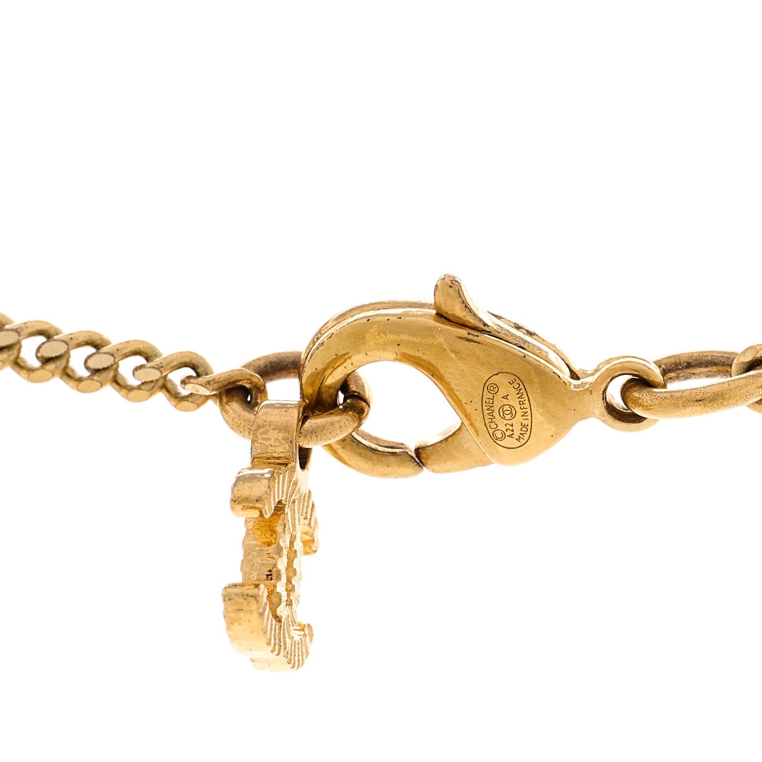 Metal Lambskin Chain CC Bow Necklace Black Gold