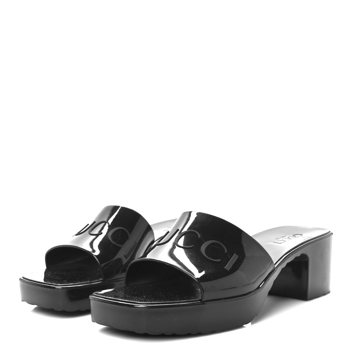 Rubber Gucci Logo Womens Platform 20/60mm Slide Sandals 38 Black