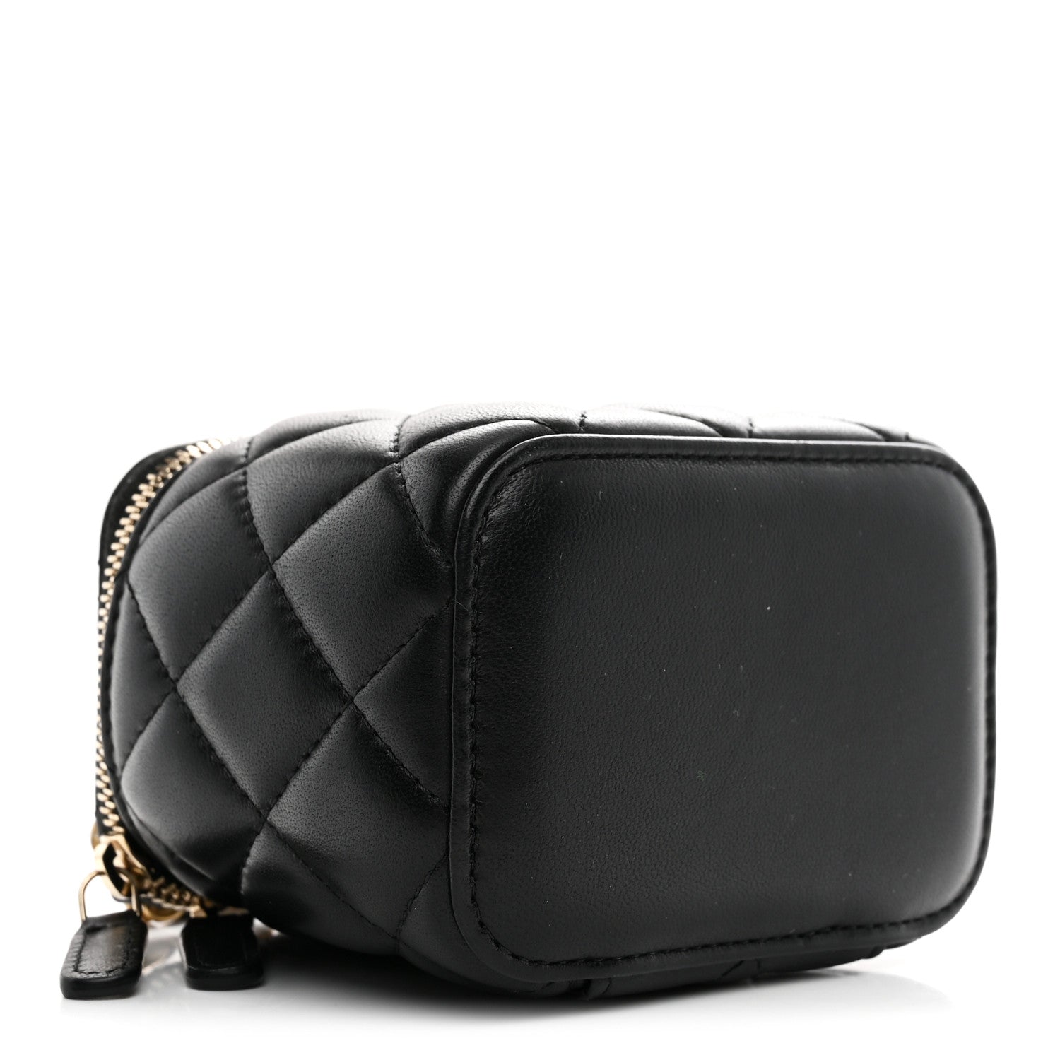 Lambskin Quilted Mini Pearl Crush Vanity Case With Chain Black