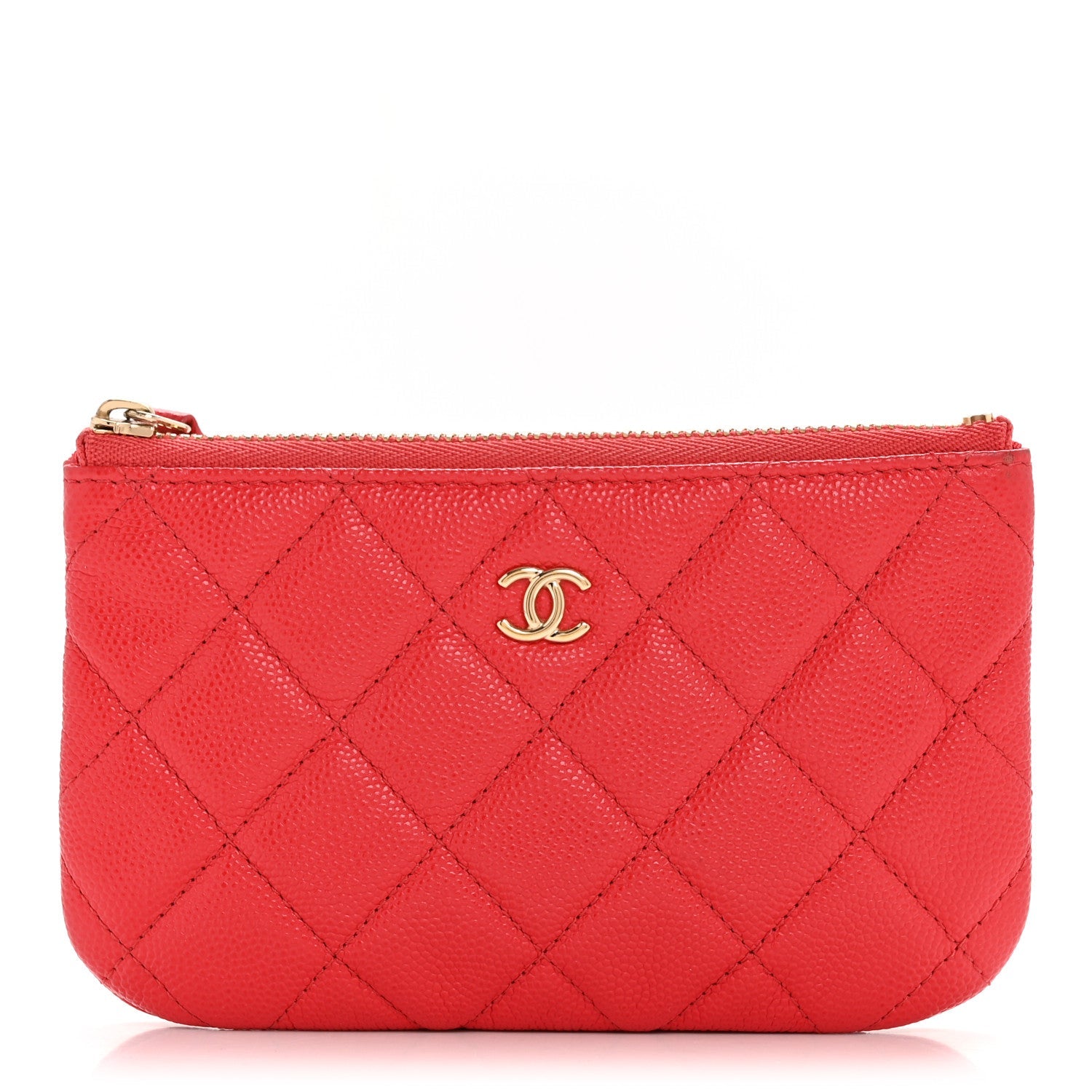 Caviar Quilted Small Cosmetic Case Dark Pink