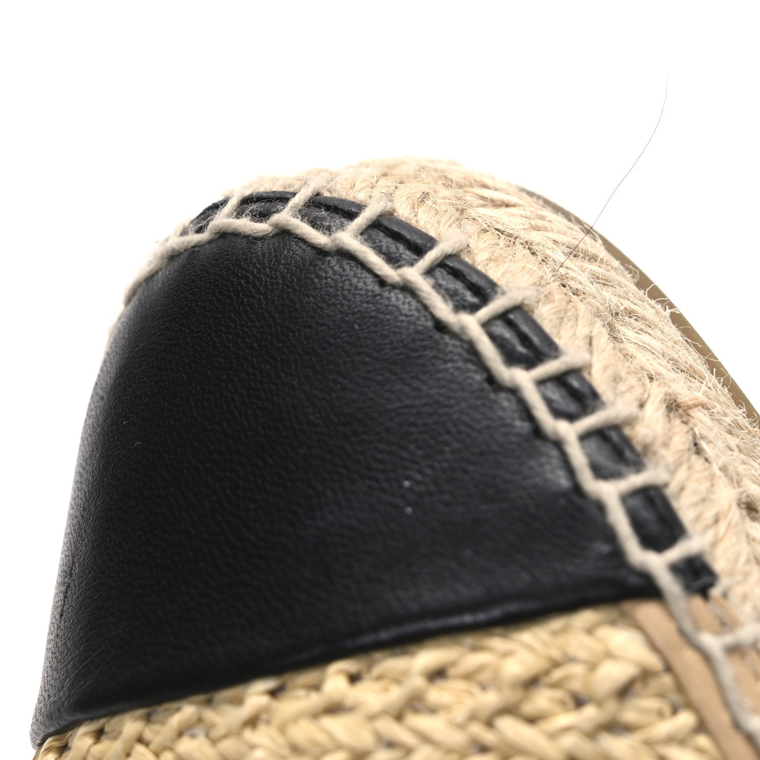 Braided Fabric Lambskin CC Espadrilles 38 Beige Black