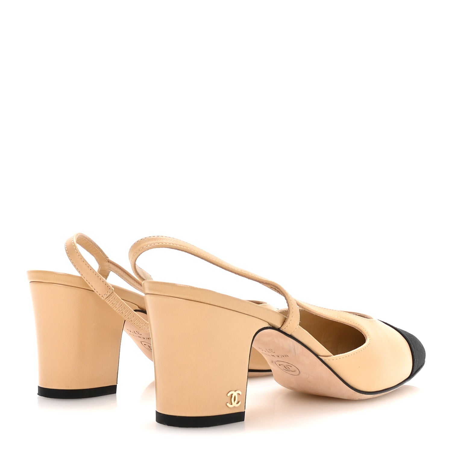 Goatskin Grosgrain Cap Toe CC Slingback Pumps 37.5 Beige Black