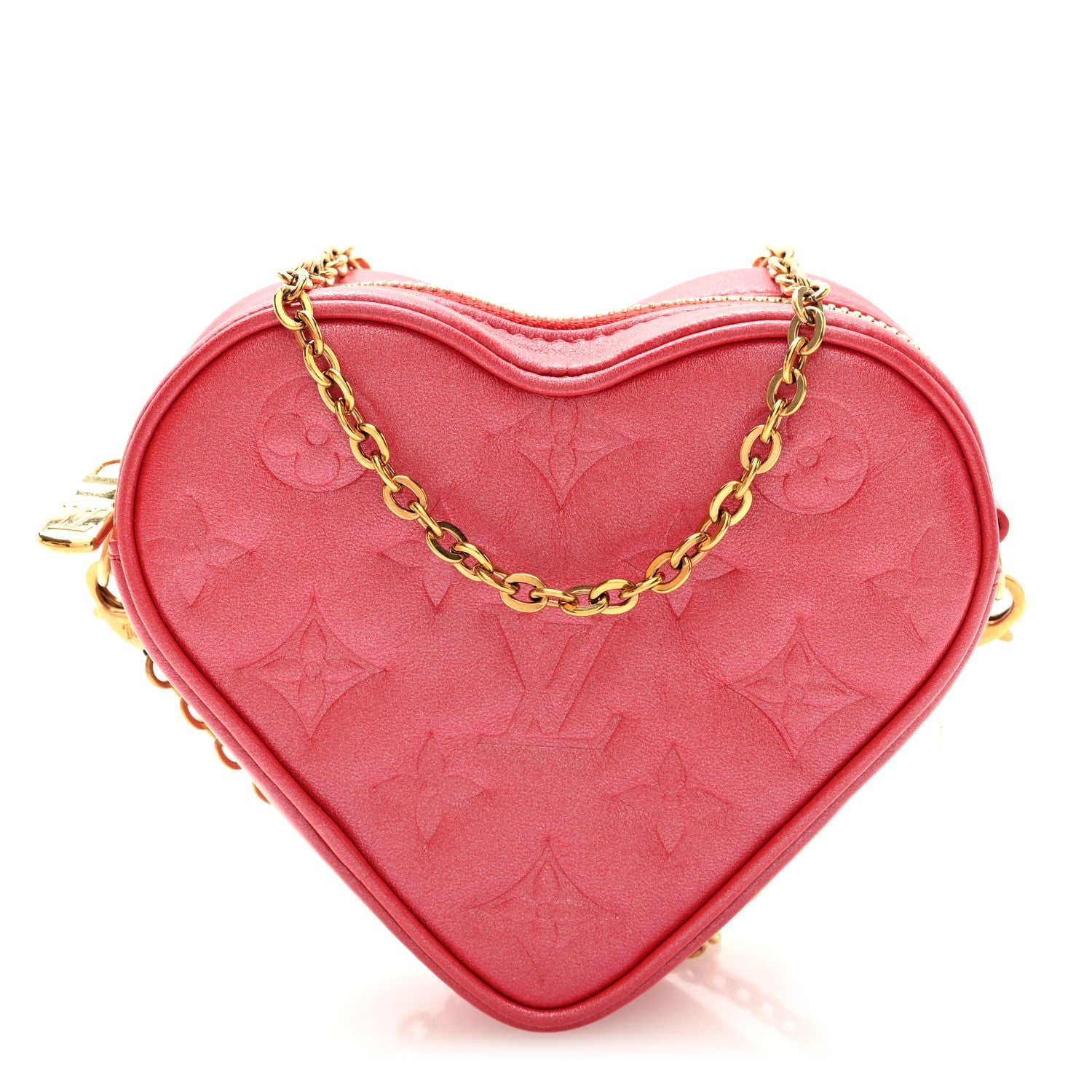 Lambskin Embossed Monogram Fall In Love Sac Coeur Heart Chain Bag Lipstick Red