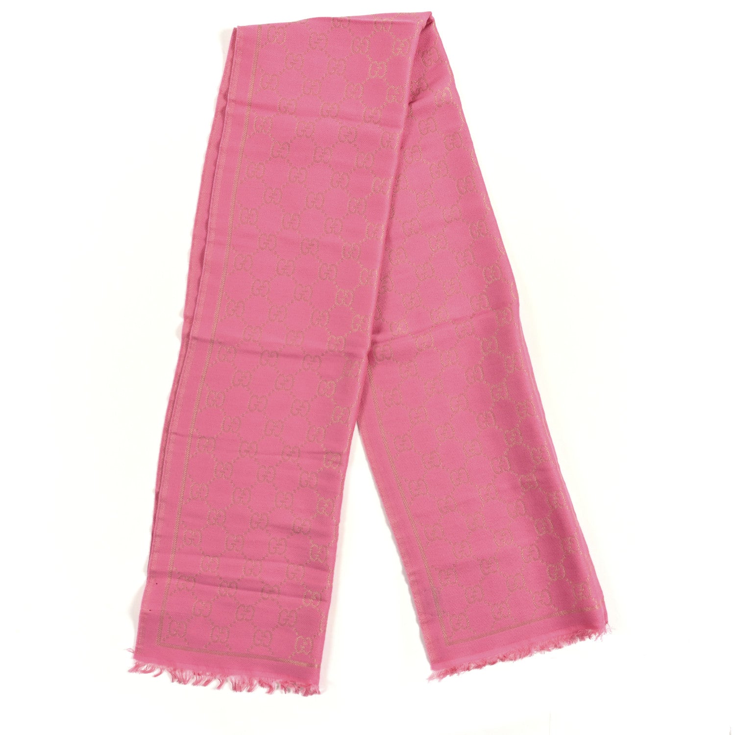 Wool Silk Lurex GG Monogram Bright G Fringe Scarf Fuxia