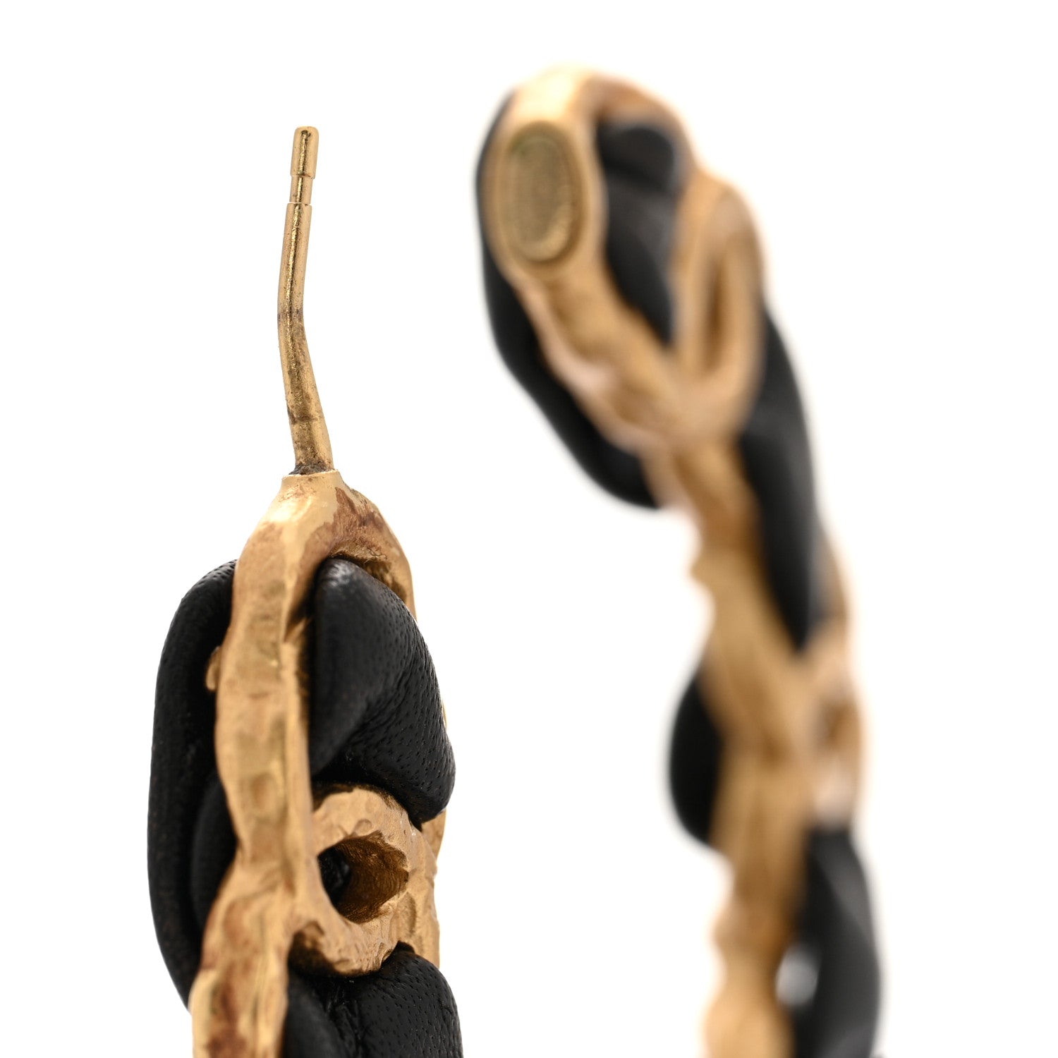 Lambskin CC Chain Hoop Earrings Gold Black