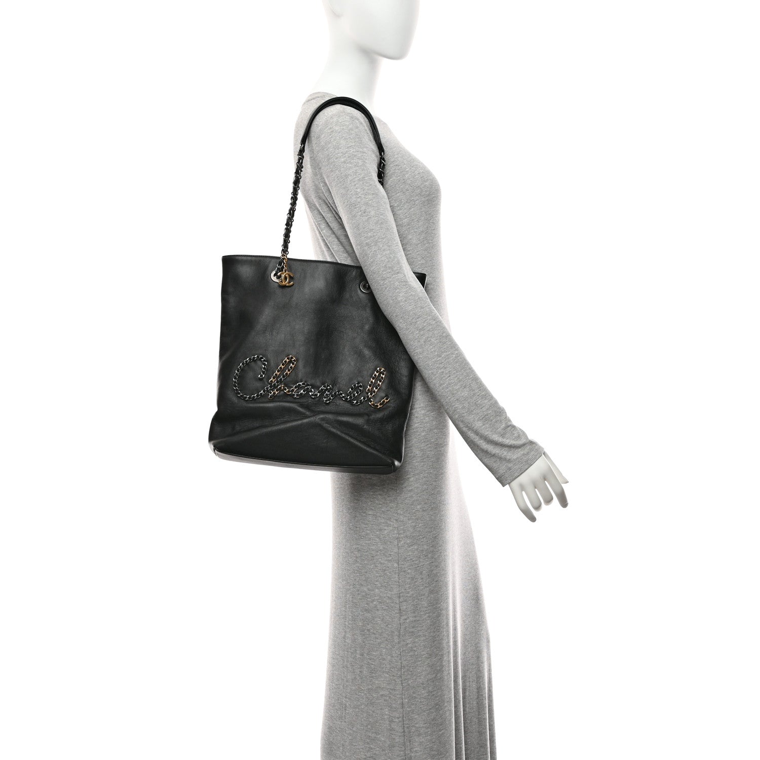 Calfskin Chain 20s Signature Tote Black