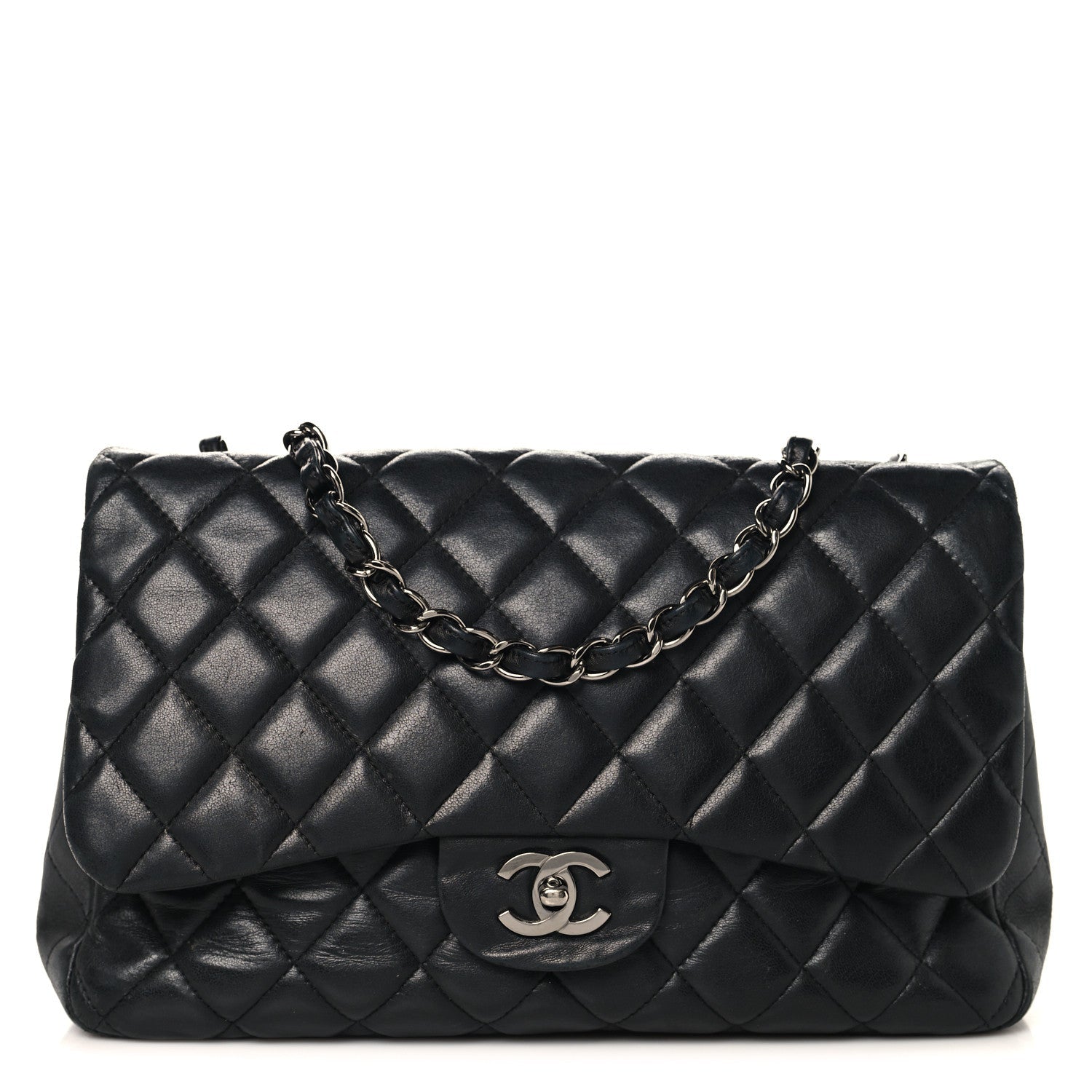 Lambskin Quilted Jumbo Single Flap Black