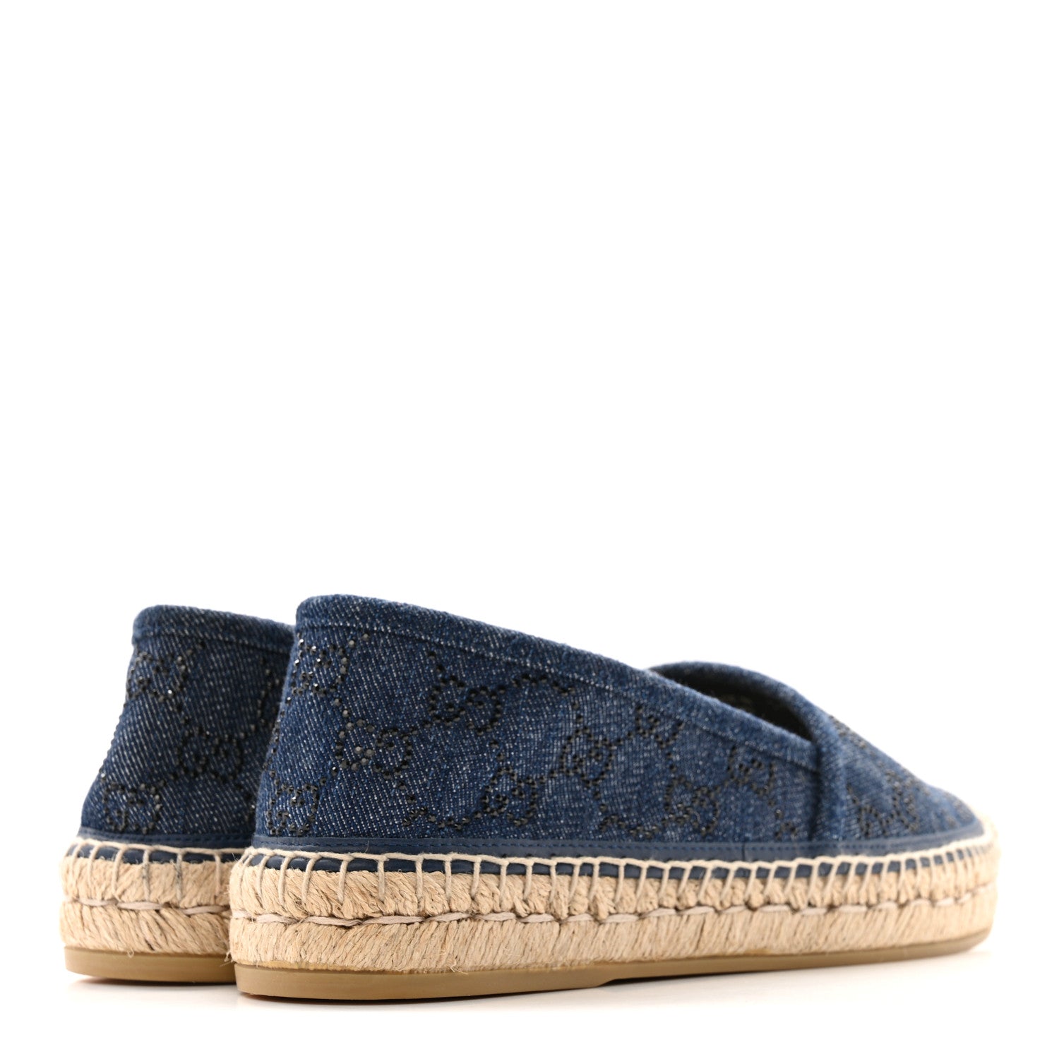 Denim Crystal GG Monogram Espadrilles 39 Blue