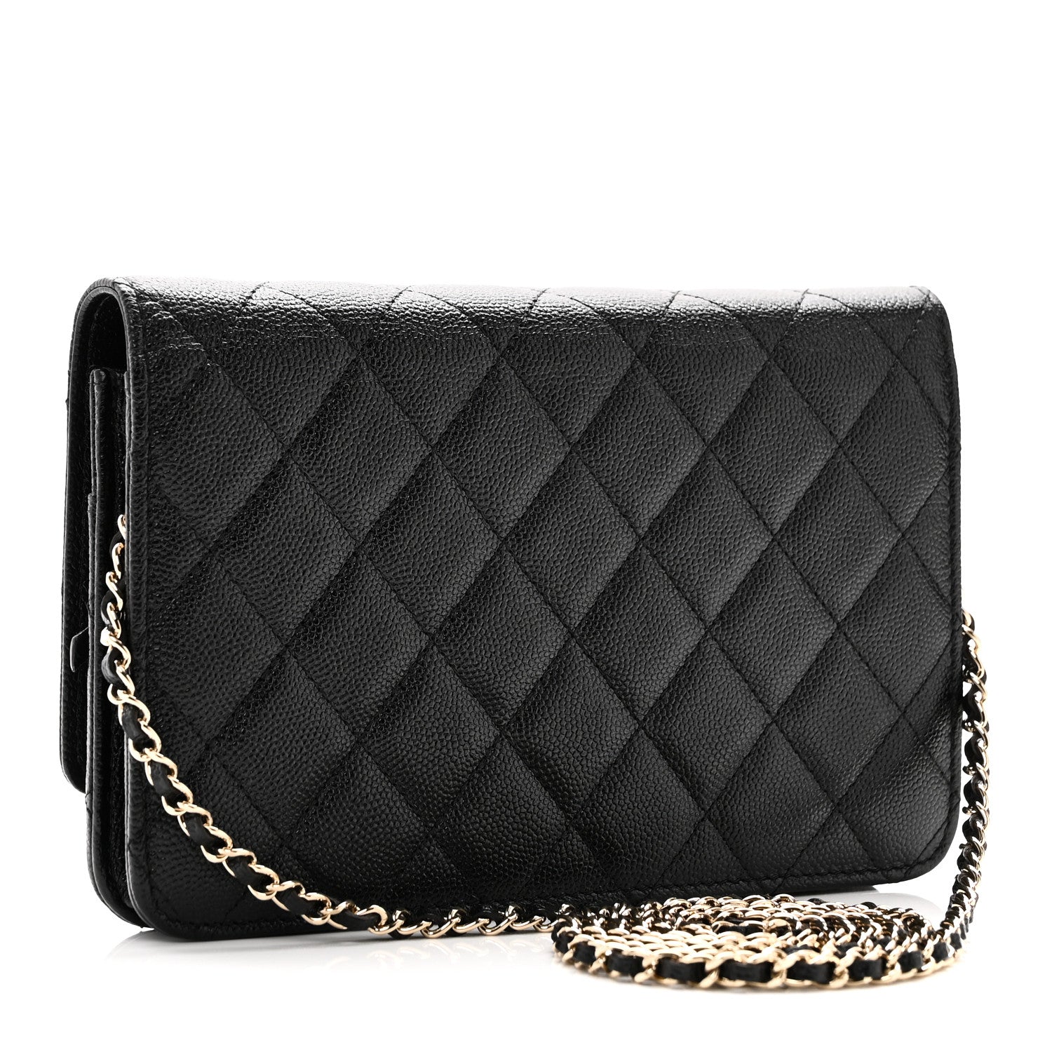 Caviar Quilted Golden Class Wallet On Chain WOC Black