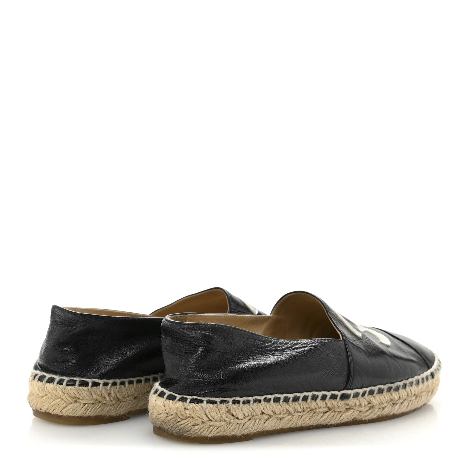 Patent Calfskin Metallic Goatskin CC Espadrilles 36 Black Silver