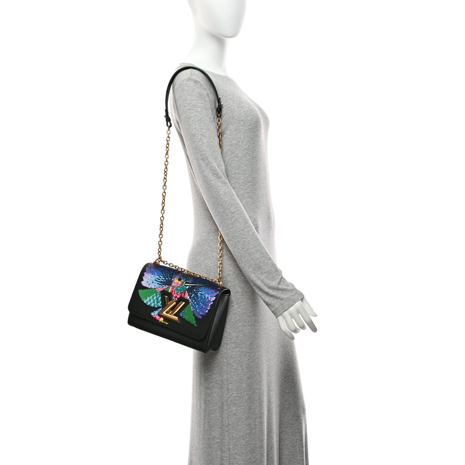 Epi Sequin Bird Twist Shoulder Bag MM Black