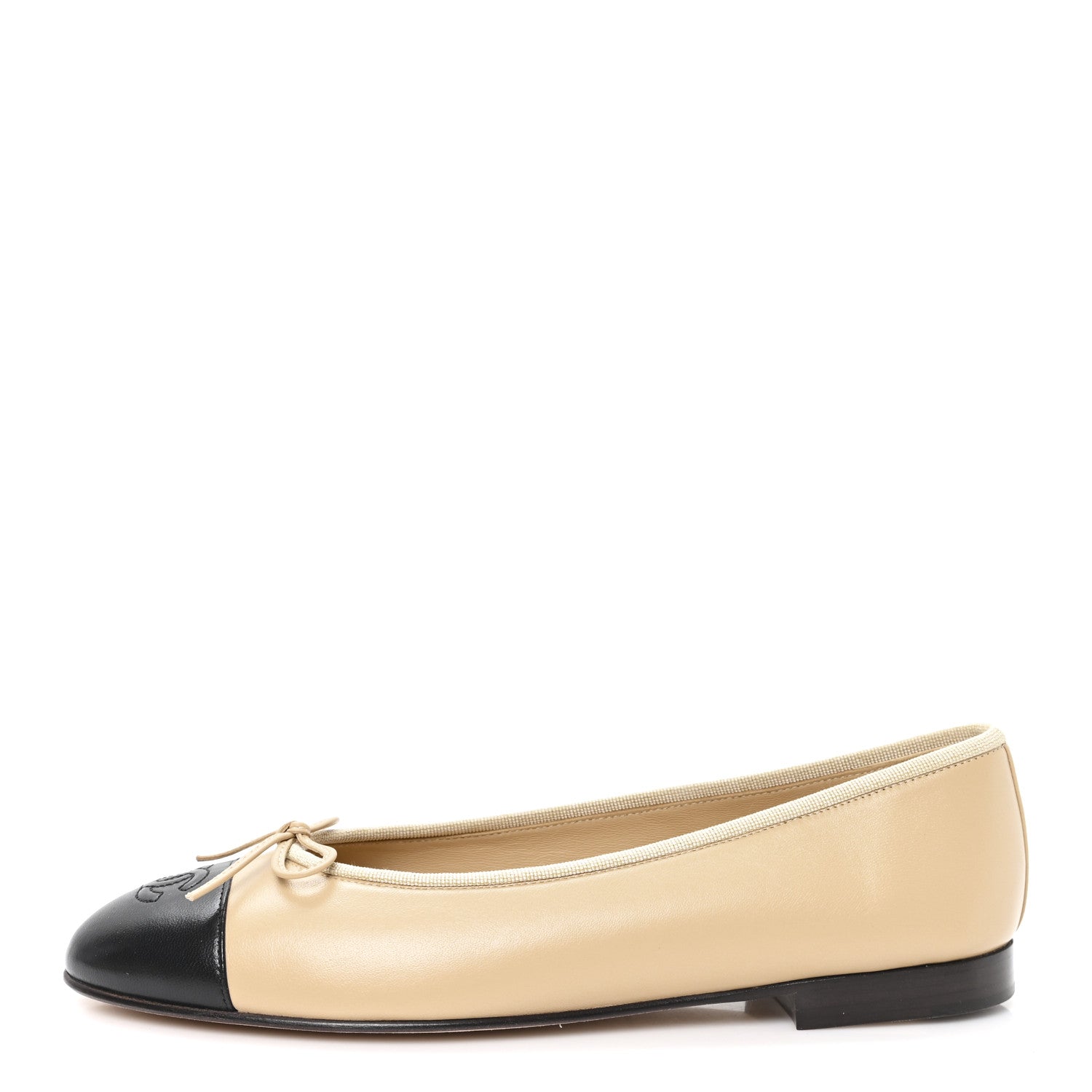Lambskin Cap Toe CC Ballerina Flats 39.5 Beige Black