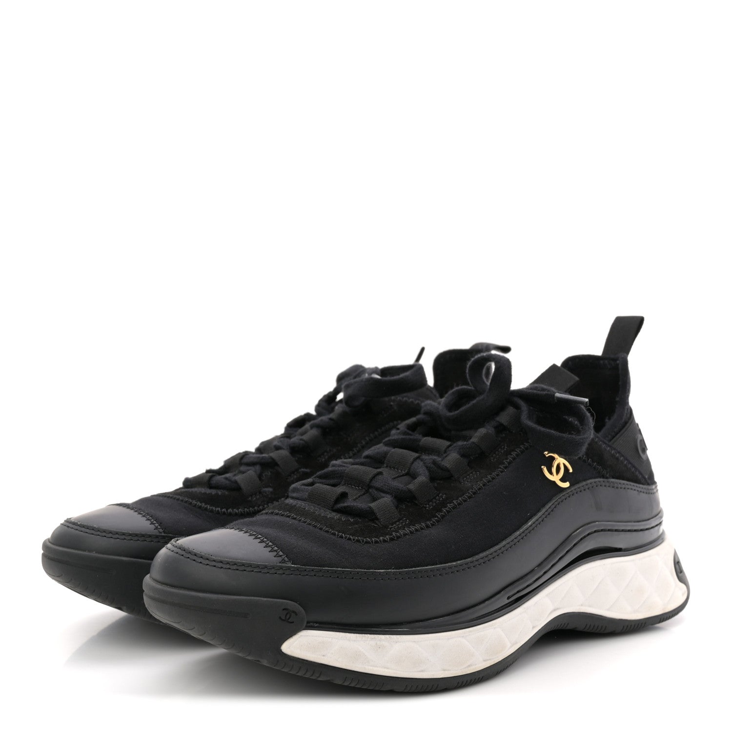 Velvet Calfskin Mixed Fibers CC Sneakers 40 Black