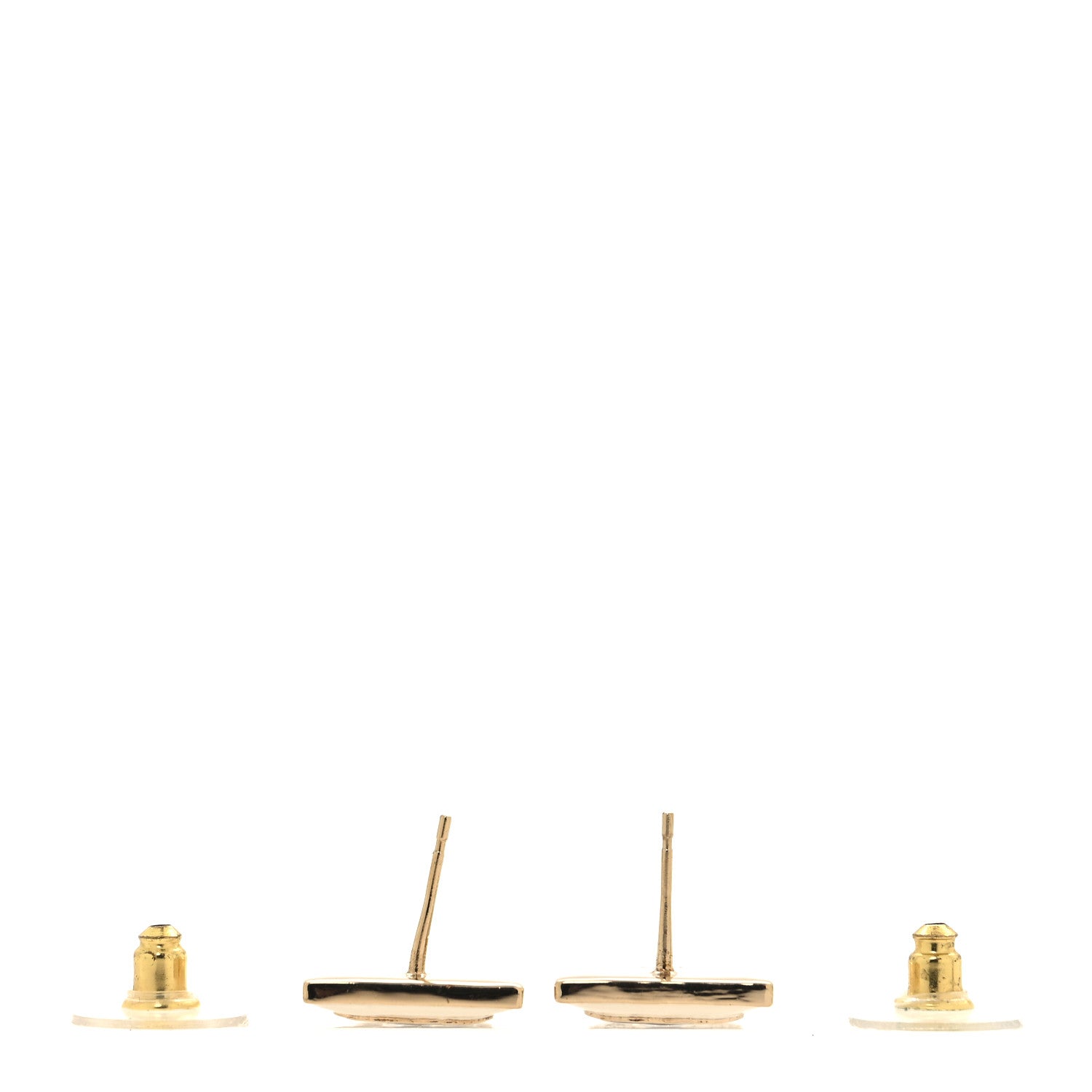 Metal Enamel CC Square Earrings Gold White Black
