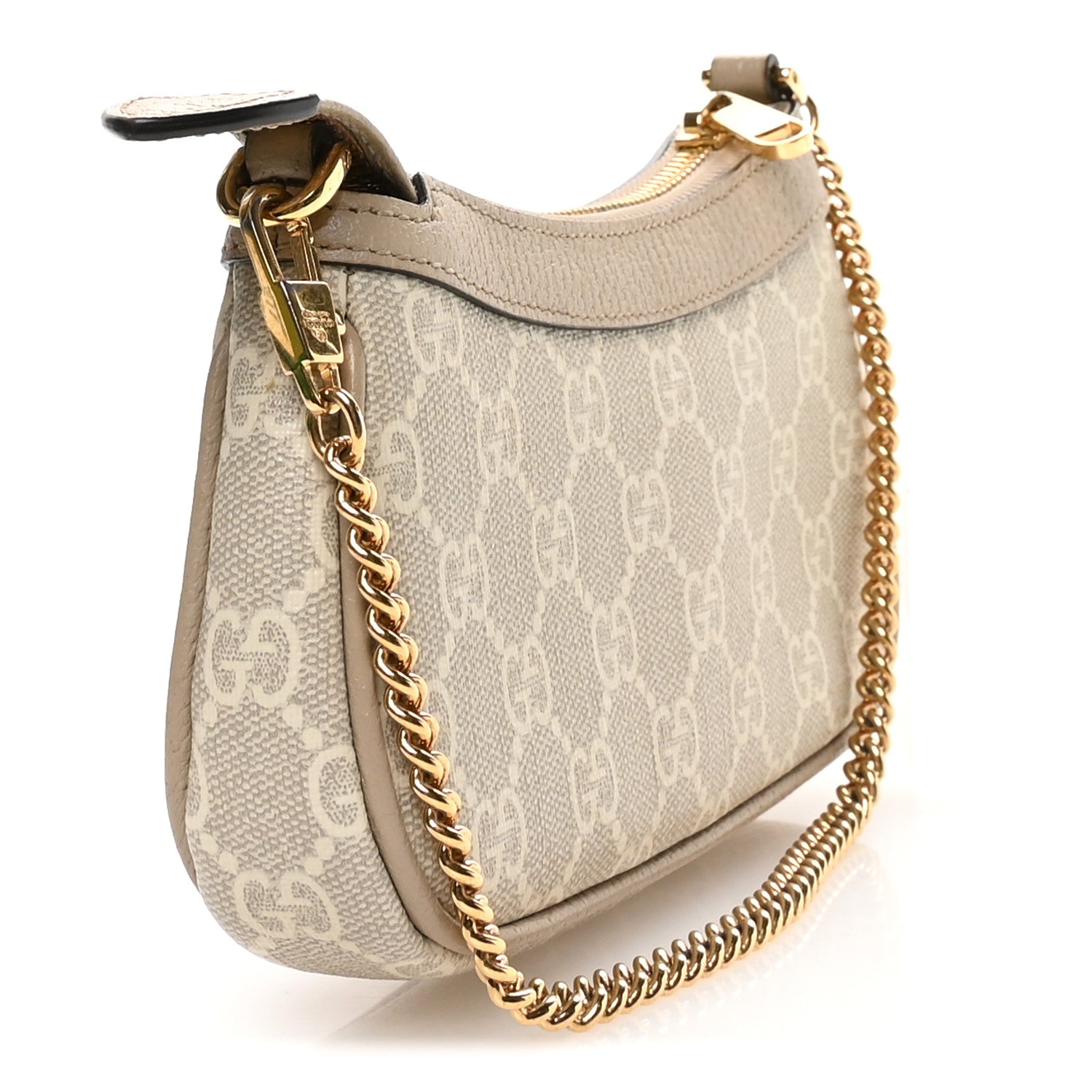 GG Supreme Monogram Textured Dollar Calfskin Web Mini Ophidia GG Handbag Beige Mystic White Oatmeal