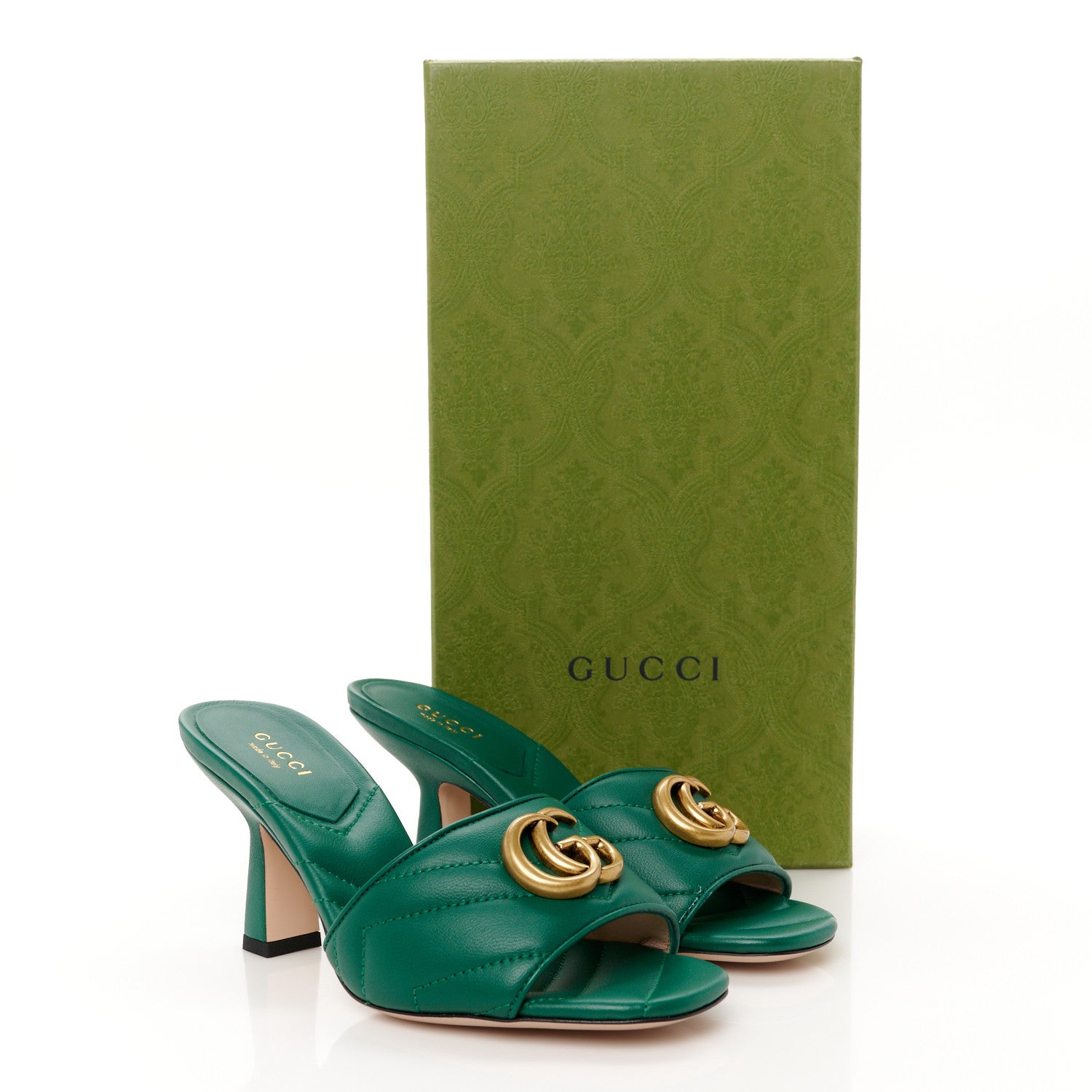 Nappa Matelasse GG Marmont 75mm Slide Sandals 35 Emerald