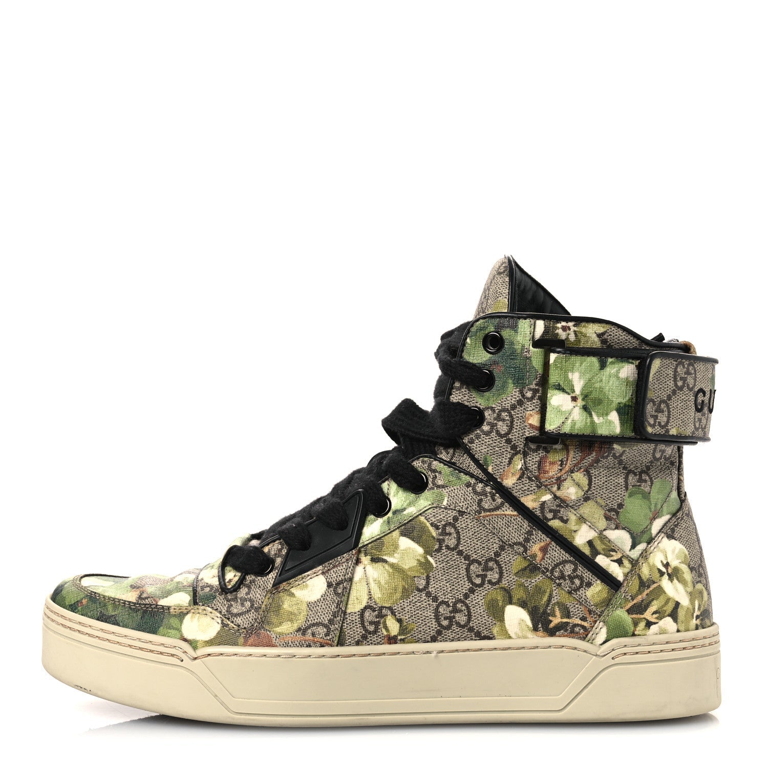 GG Monogram Blooms Web High Top Sneakers 8 Beige Green