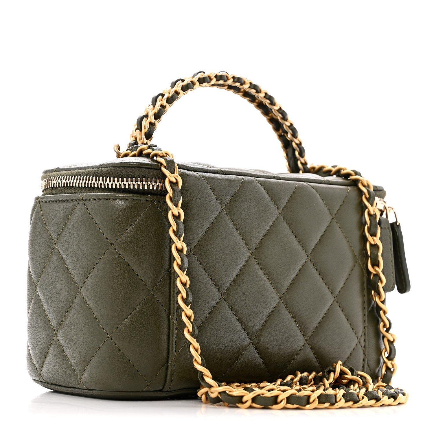Lambskin Quilted Pick Me Up Vanity Case Khaki