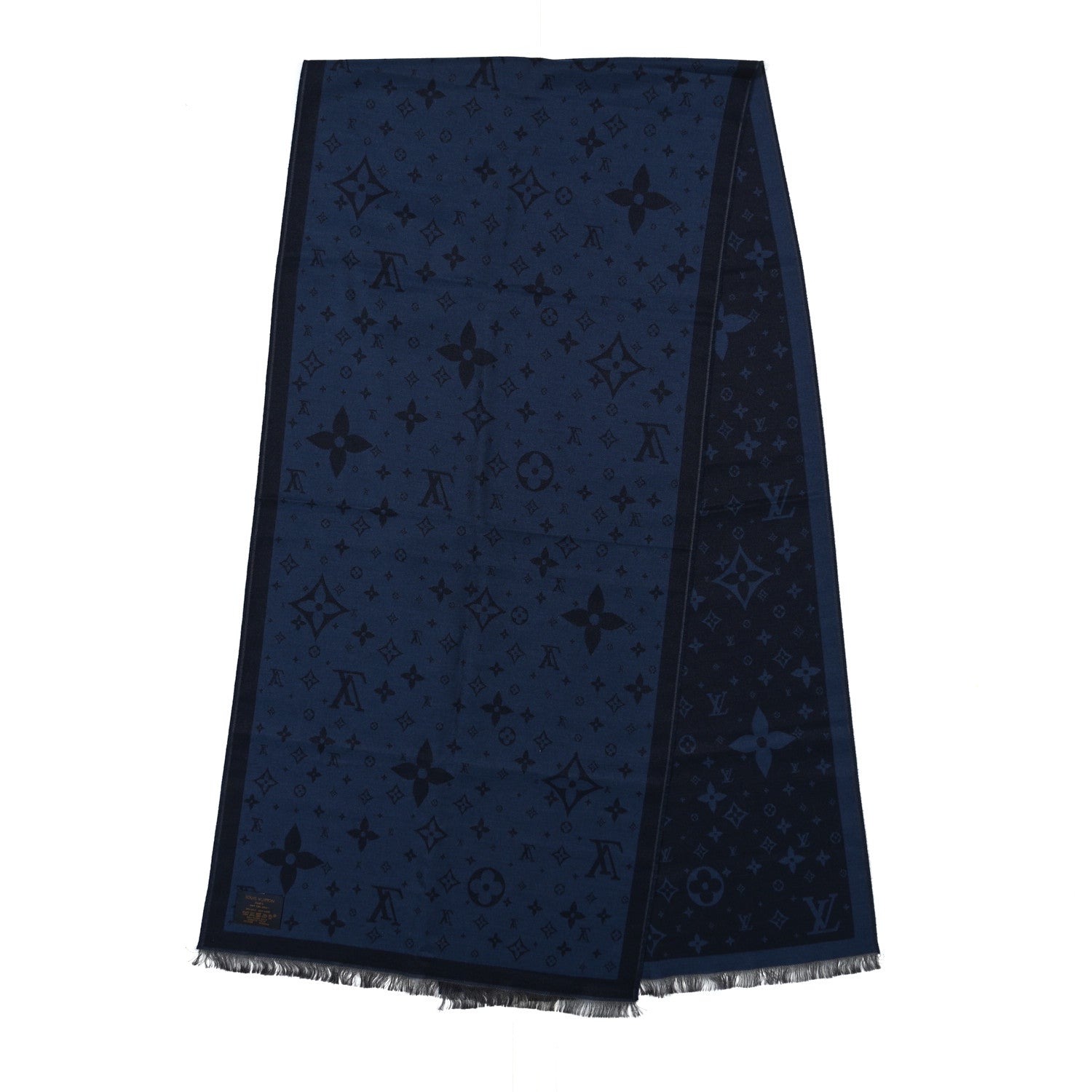 Silk Wool Monogram Scarf Blue