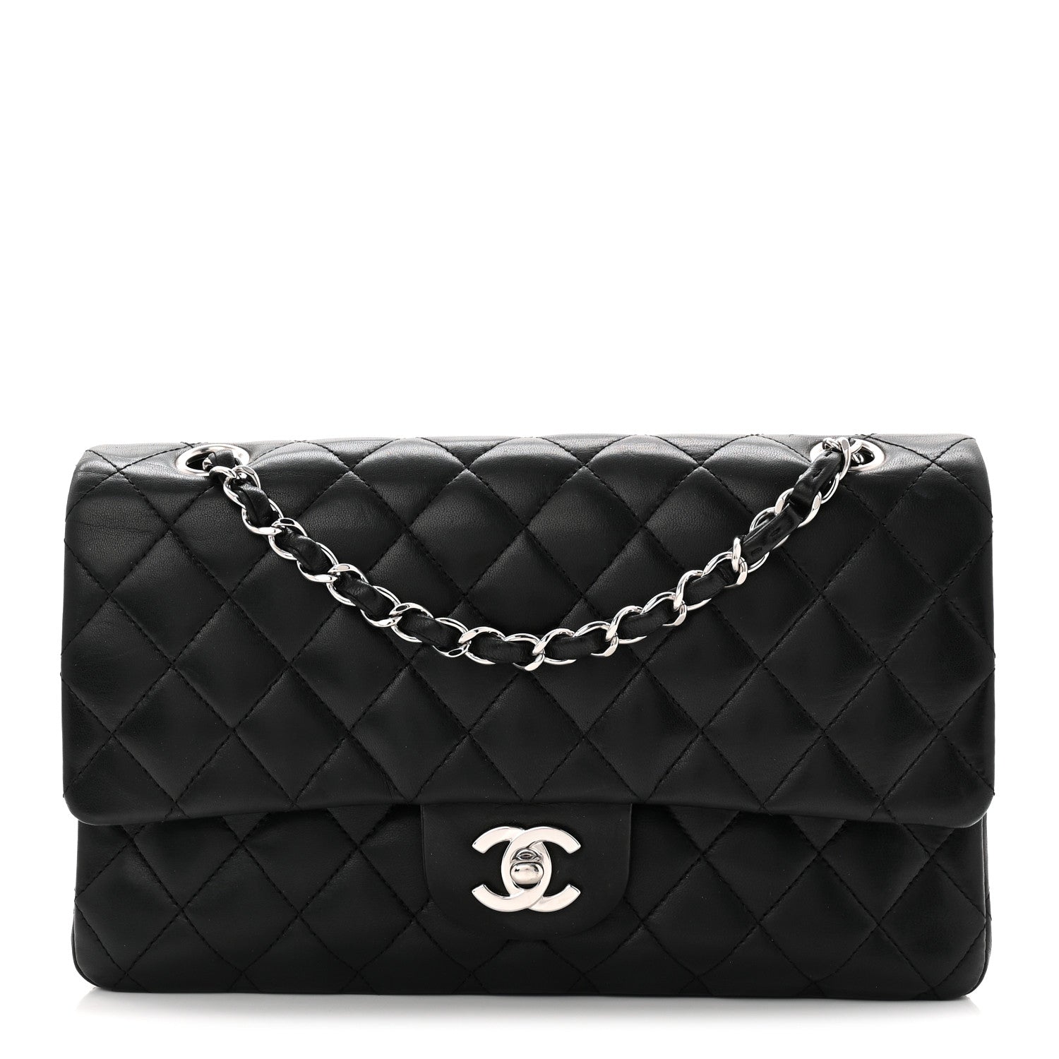 Lambskin Quilted Medium Double Flap Black