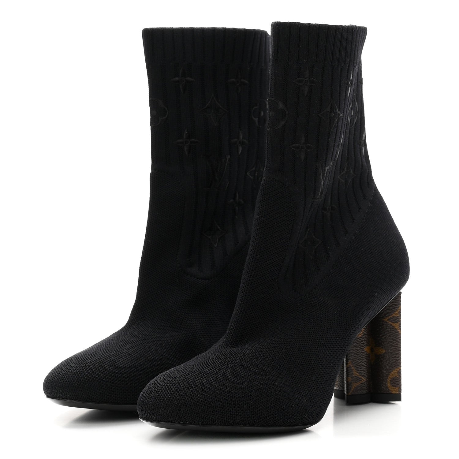 Monogram Stretch Fabric Silhouette Ankle Boots 38 Black
