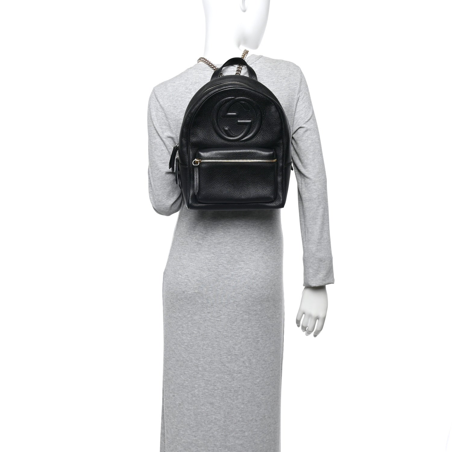 Pebbled Calfskin Soho Chain Backpack Black