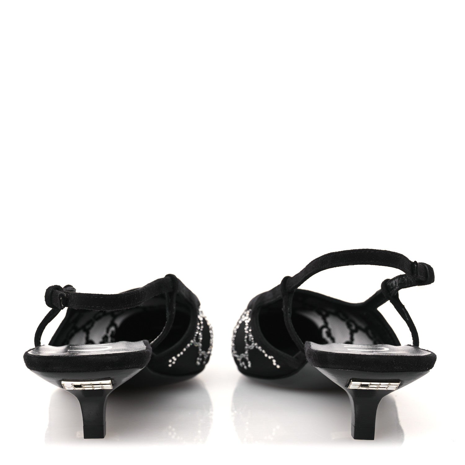 Tela Retino Kid Scamosciato Crystal GG Monogram Square G 35mm Slingback Pumps 38.5 Black