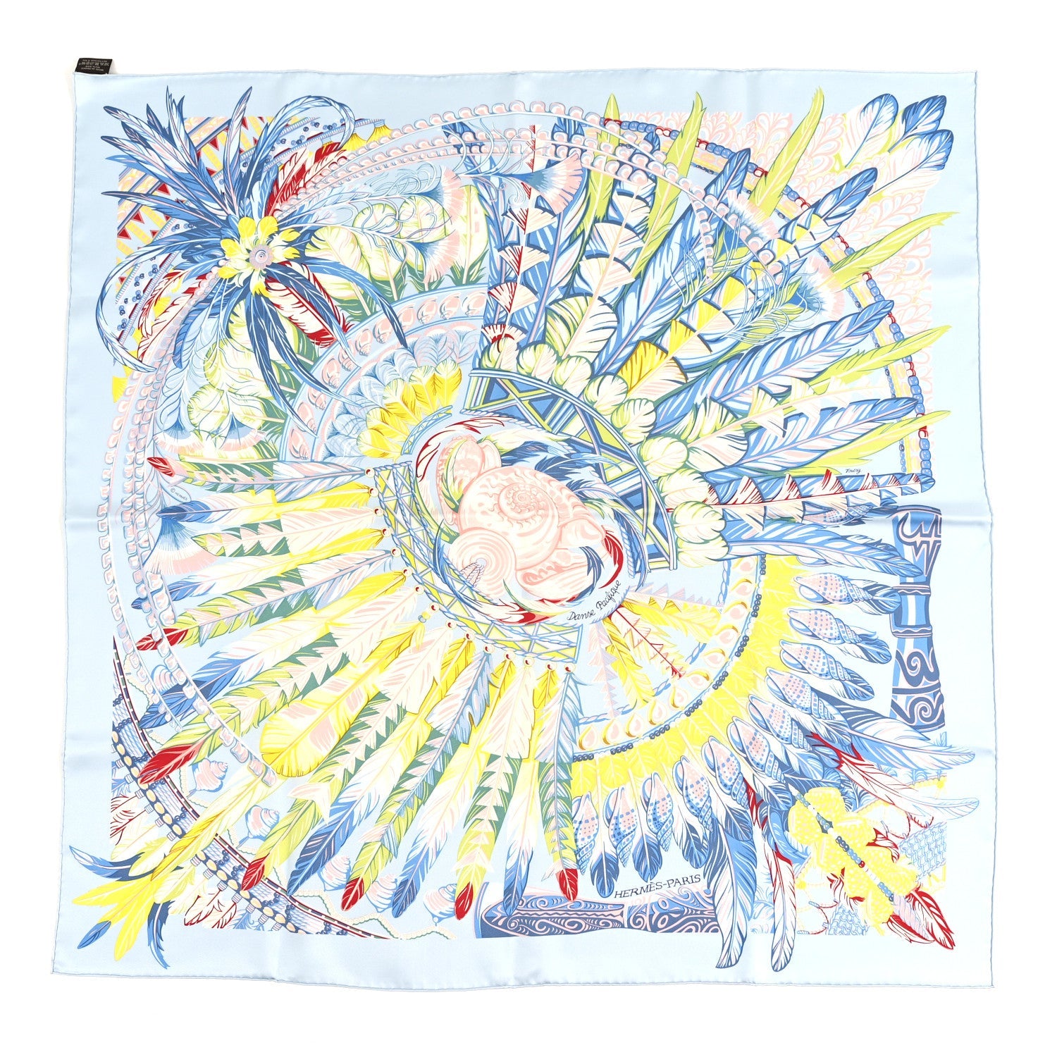 Silk Danse Pacifique Scarf 90 Bleu Ciel Vert Jaune Vif