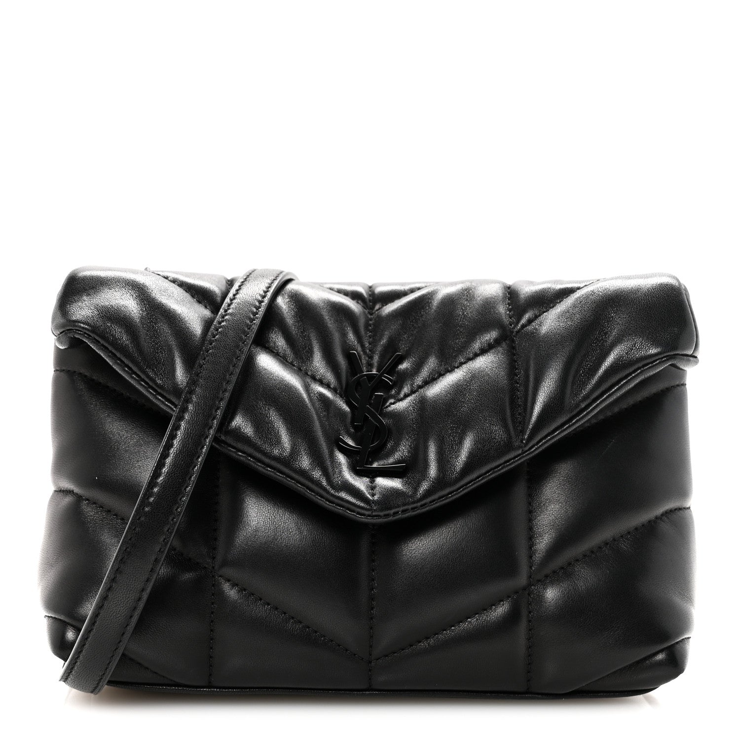 Lambskin Quilted Toy Loulou Puffer Monogram Monochrome Chain Satchel Black