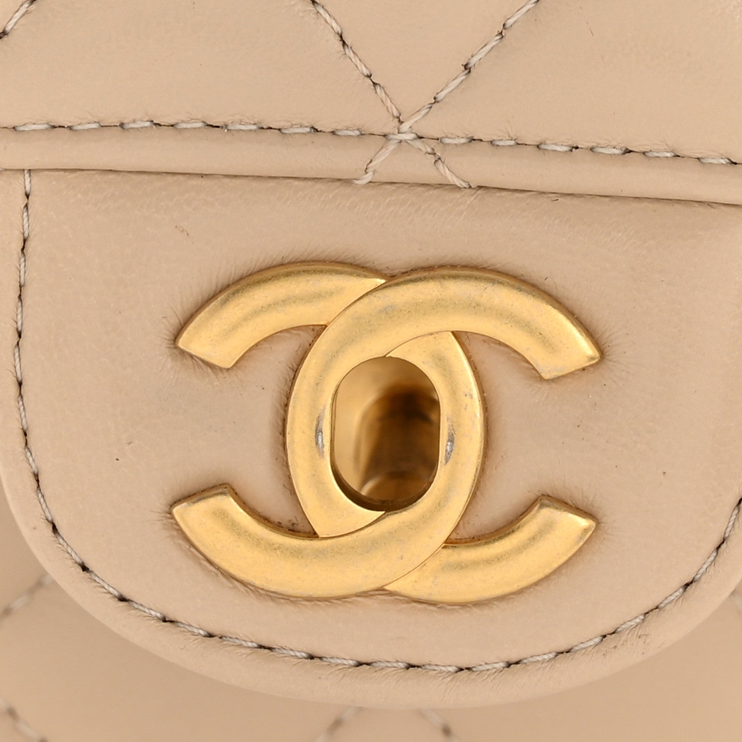 Lambskin Quilted Small Flap Top Handle Bag Beige