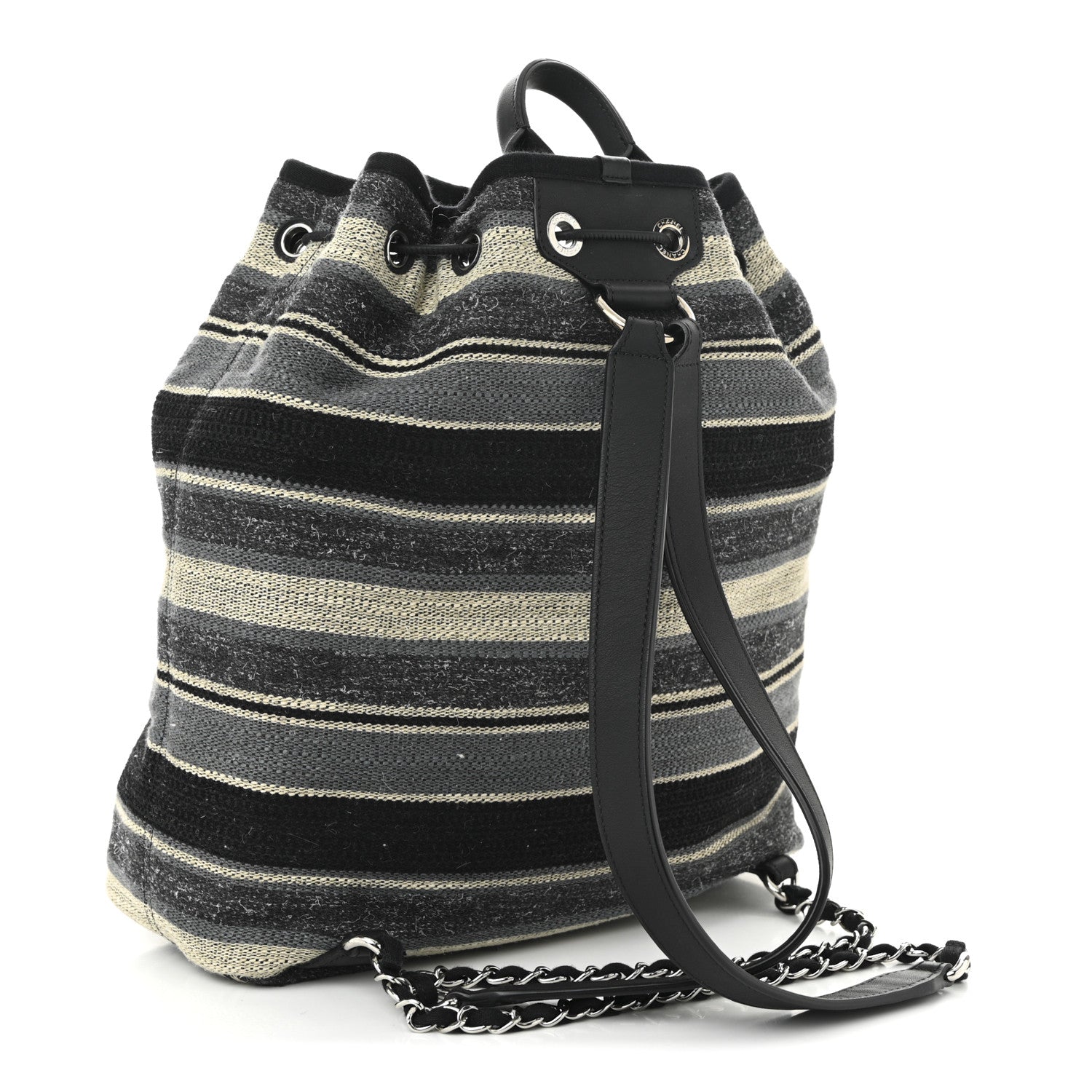 Striped Canvas Large Deauville Backpack Gray Black